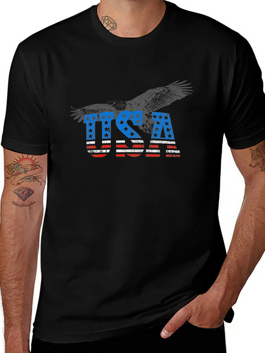 USA Flag Eagle Graphic Black T-Shirt
