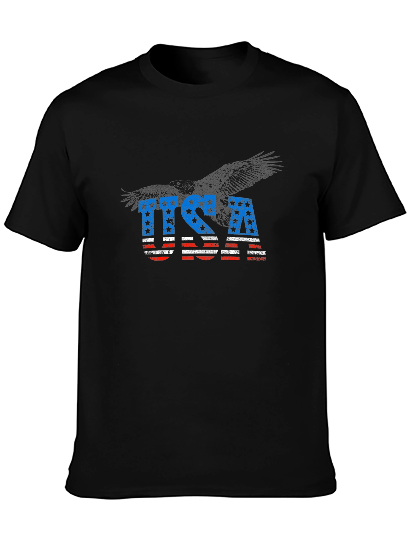 USA Flag Eagle Graphic Black T-Shirt
