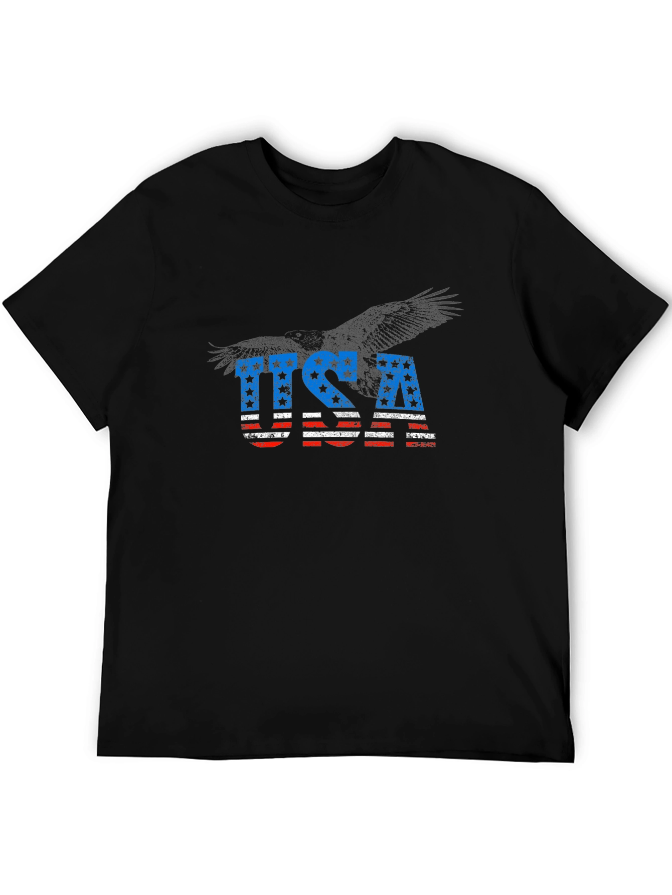 USA Flag Eagle Graphic Black T-Shirt