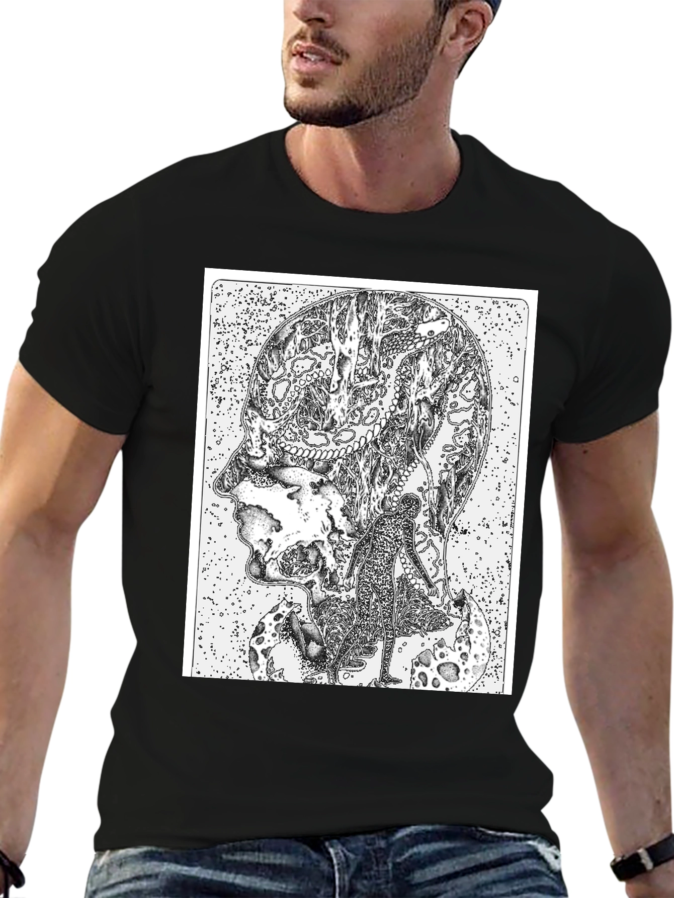 Abstract Head Black T-Shirt - Unique Graphic Tee