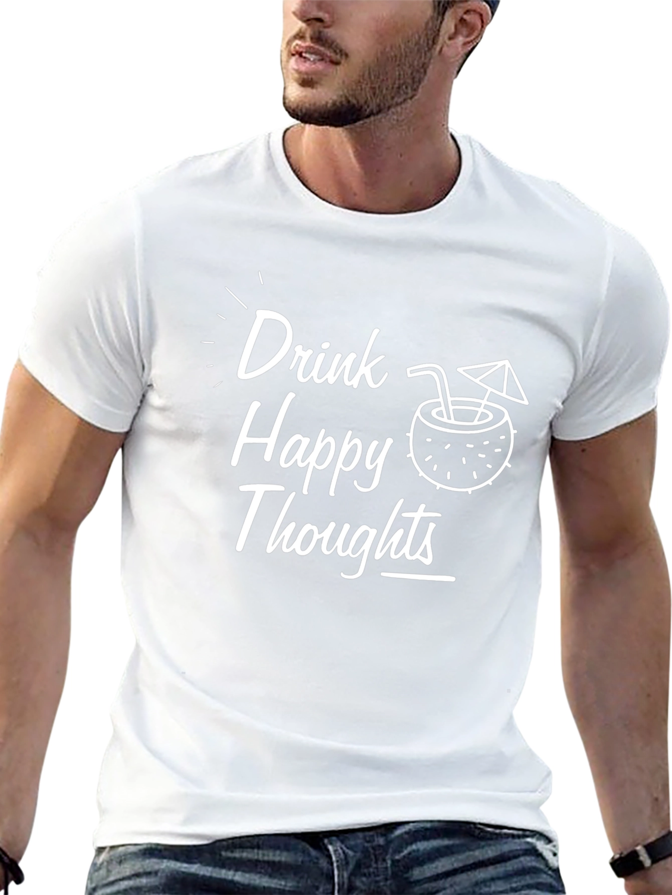 Drink Happy Thoughts Black Graphic T-Shirt