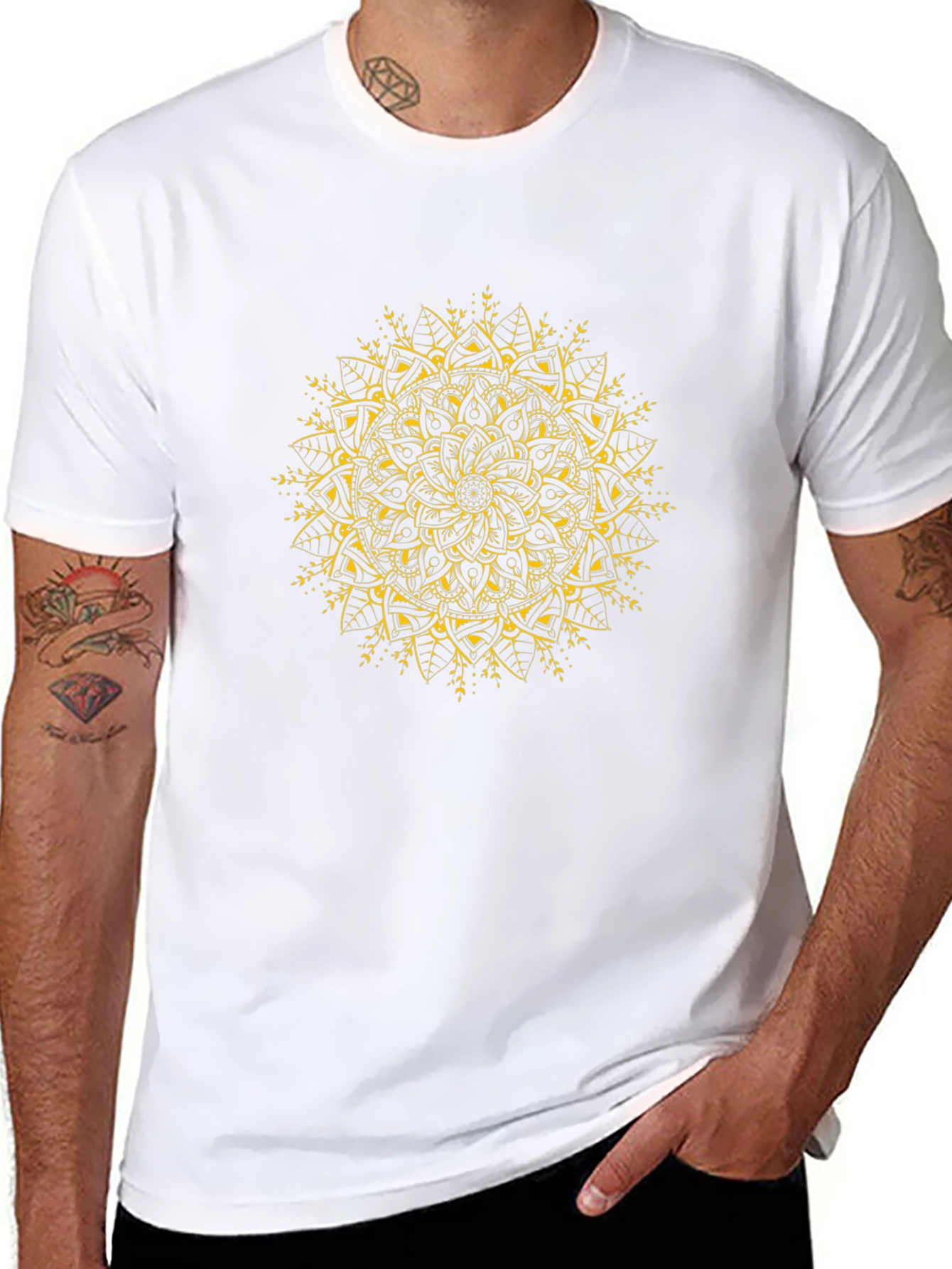 Black T-Shirt with Gold Mandala Design