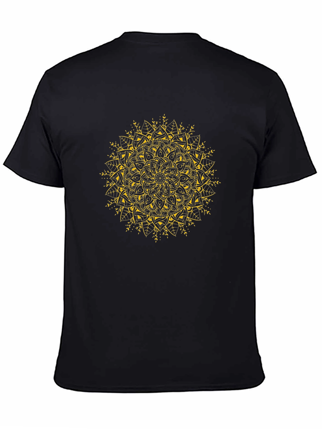 Black T-Shirt with Gold Mandala Design