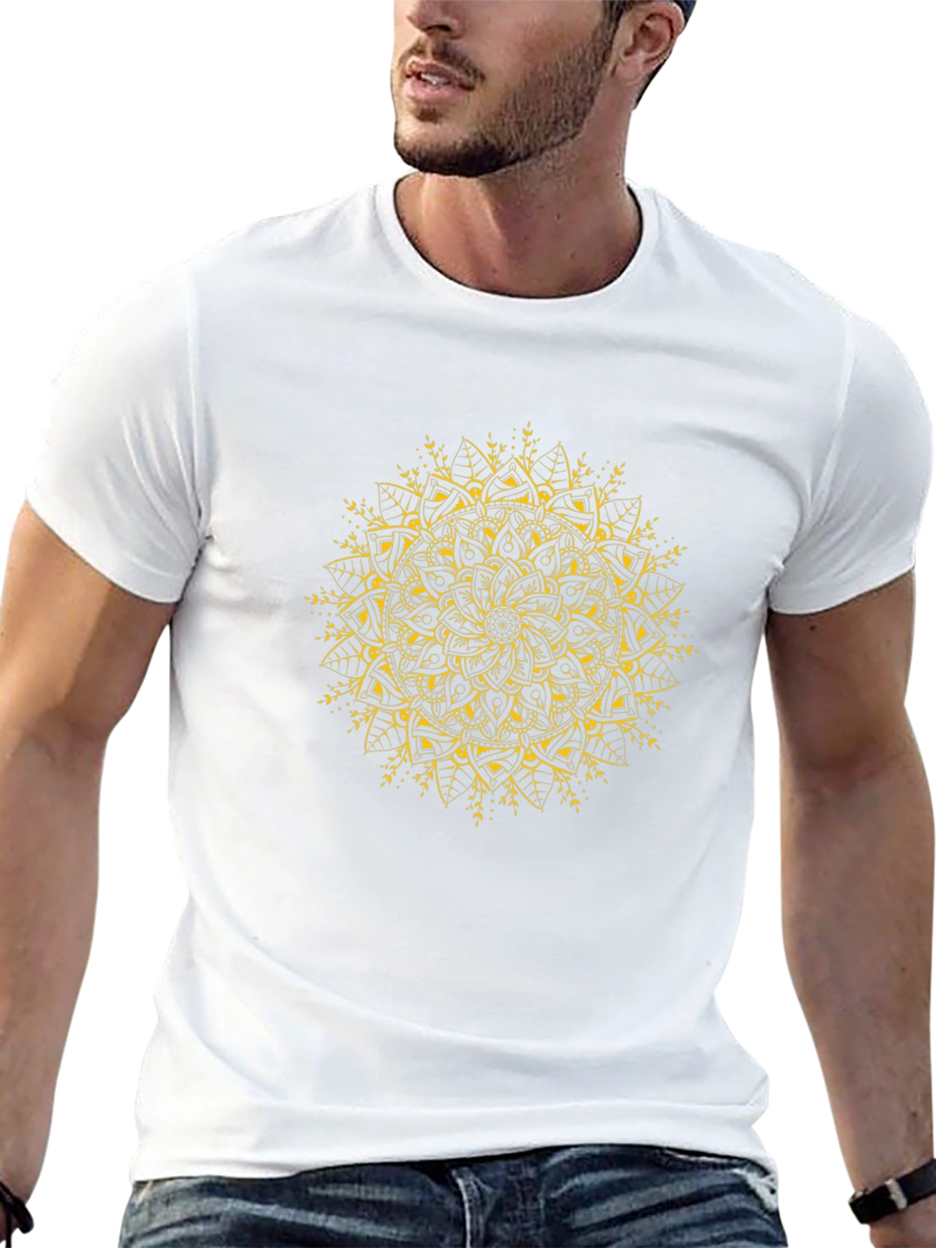 Black T-Shirt with Gold Mandala Design