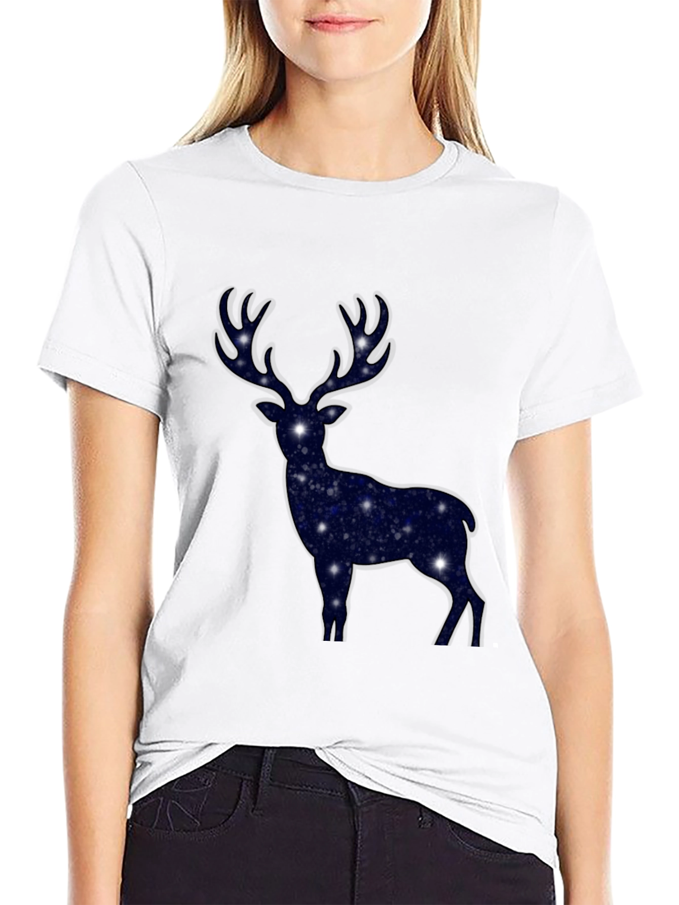 Cosmic Deer Graphic T-Shirt - Black