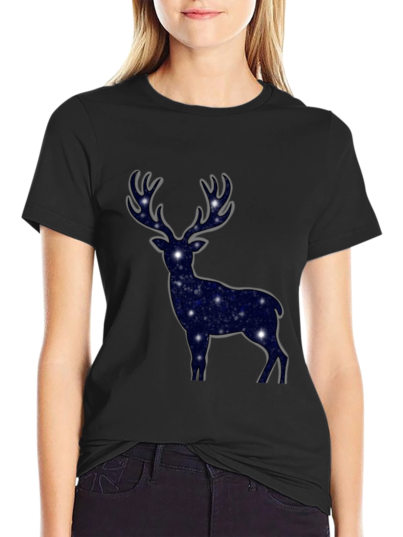 Cosmic Deer Graphic T-Shirt - Black