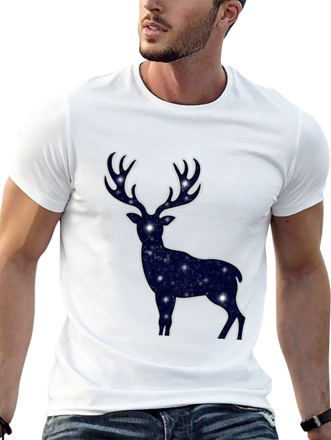 Cosmic Deer Graphic T-Shirt - Black