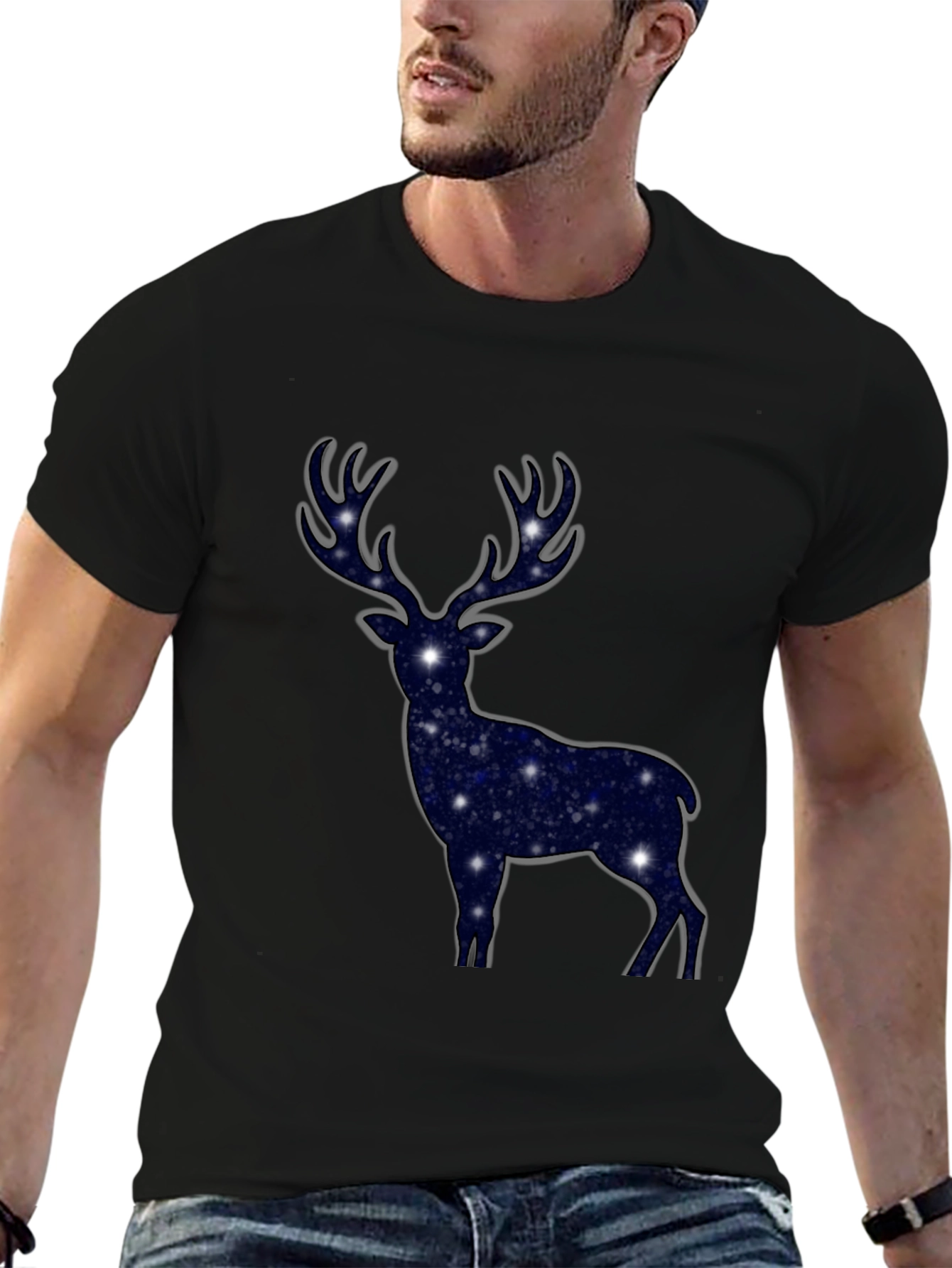 Cosmic Deer Graphic T-Shirt - Black