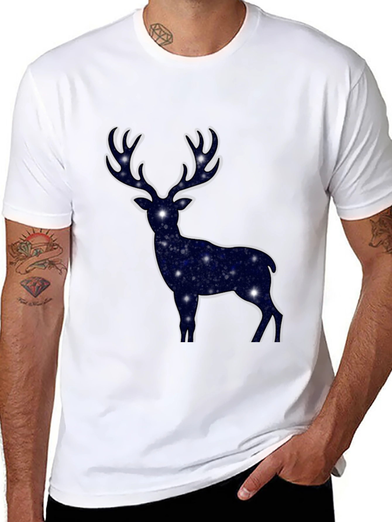 Cosmic Deer Graphic T-Shirt - Black