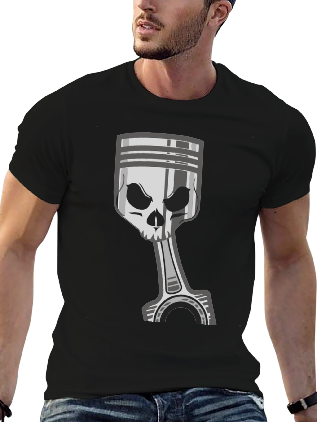 Skull Piston Graphic Tee - Dark Style