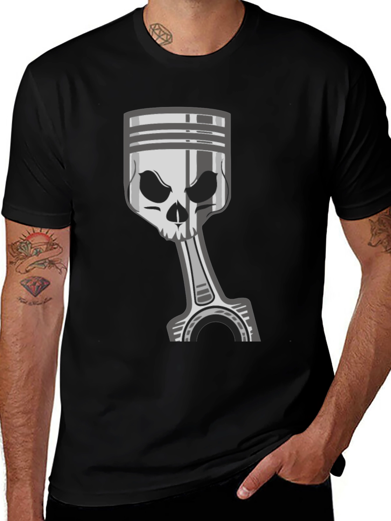 Skull Piston Graphic Tee - Dark Style