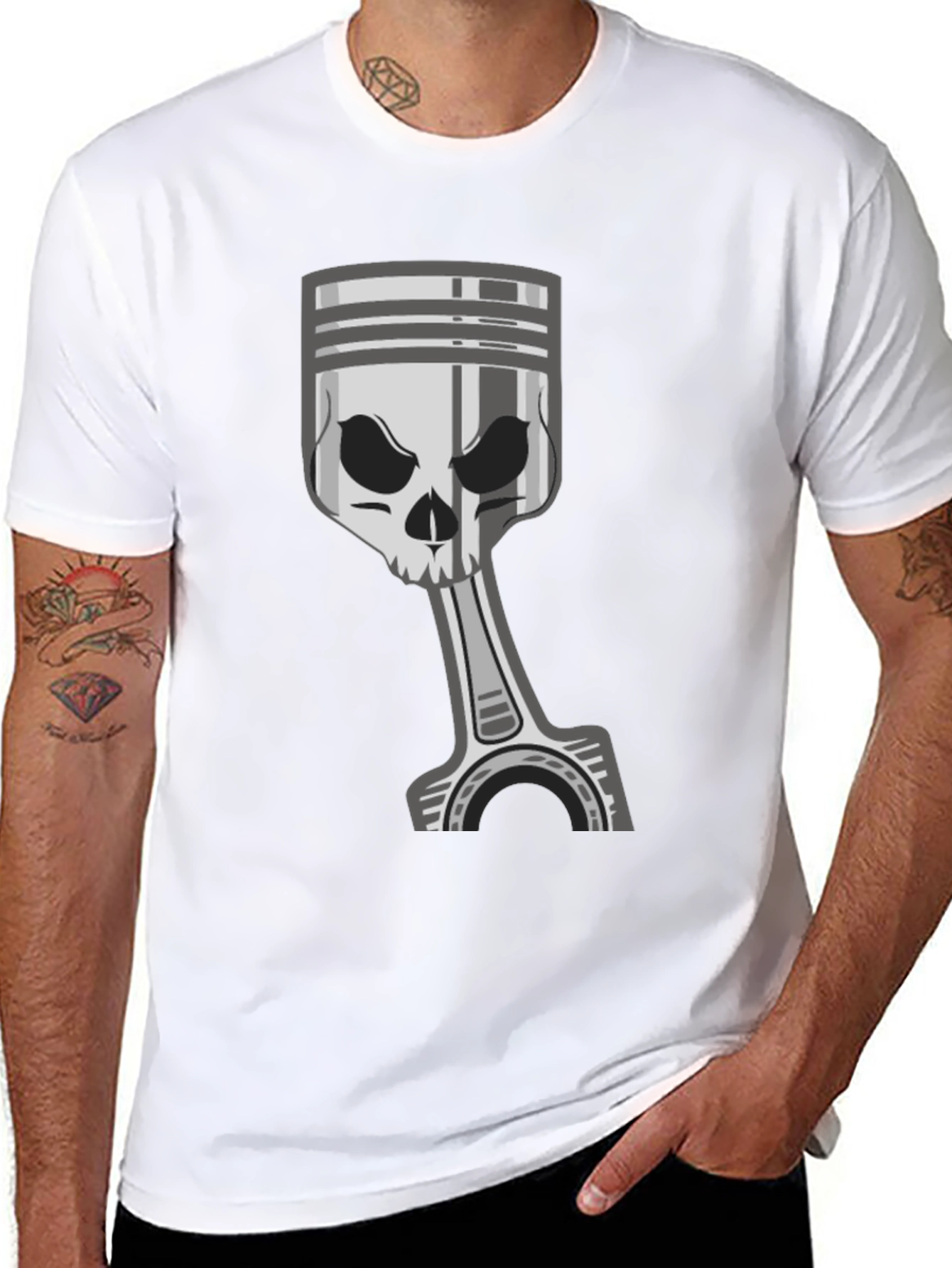 Skull Piston Graphic Tee - Dark Style