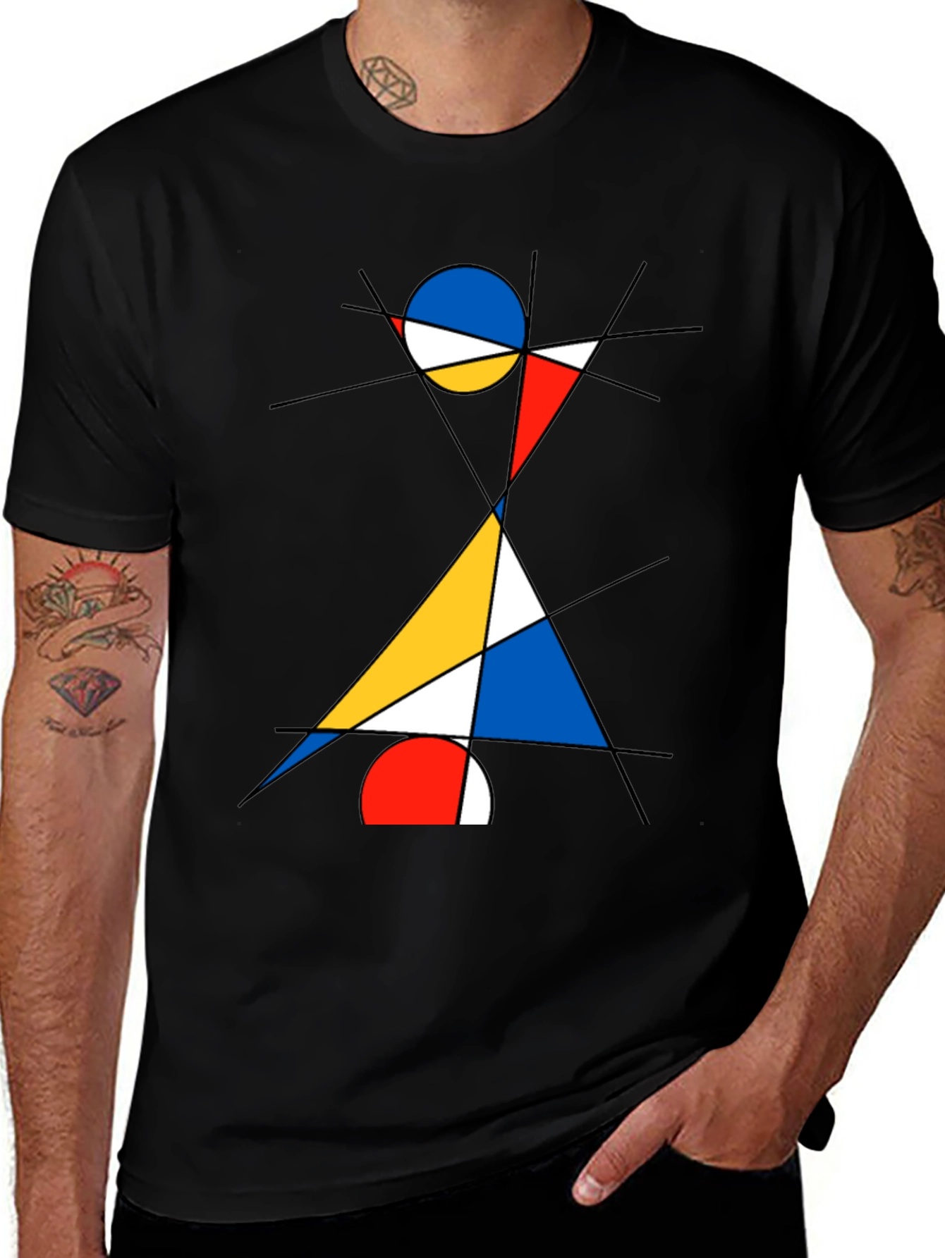 Abstract Geometric Graphic Print Black T-Shirt