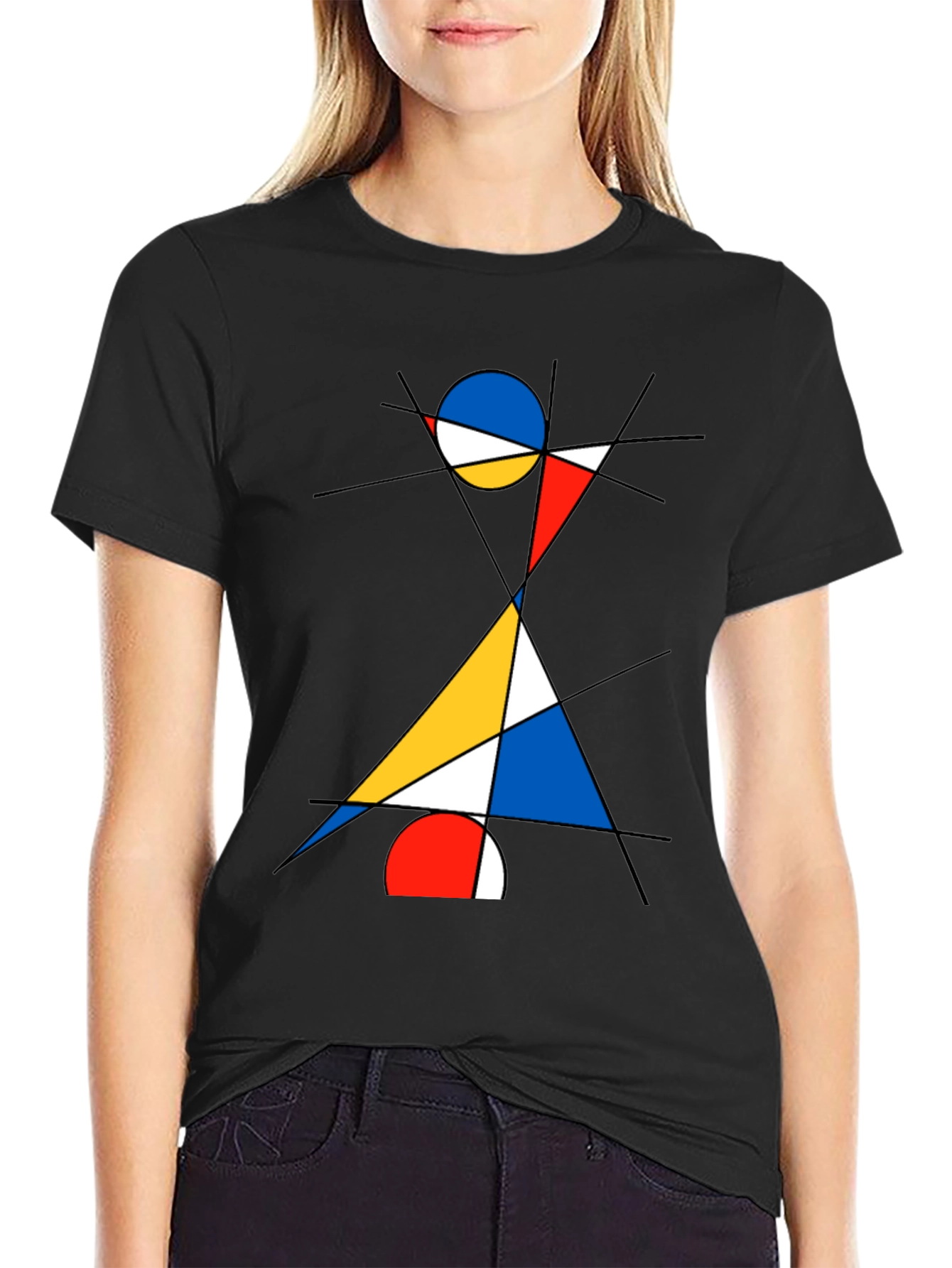 Abstract Geometric Graphic Print Black T-Shirt