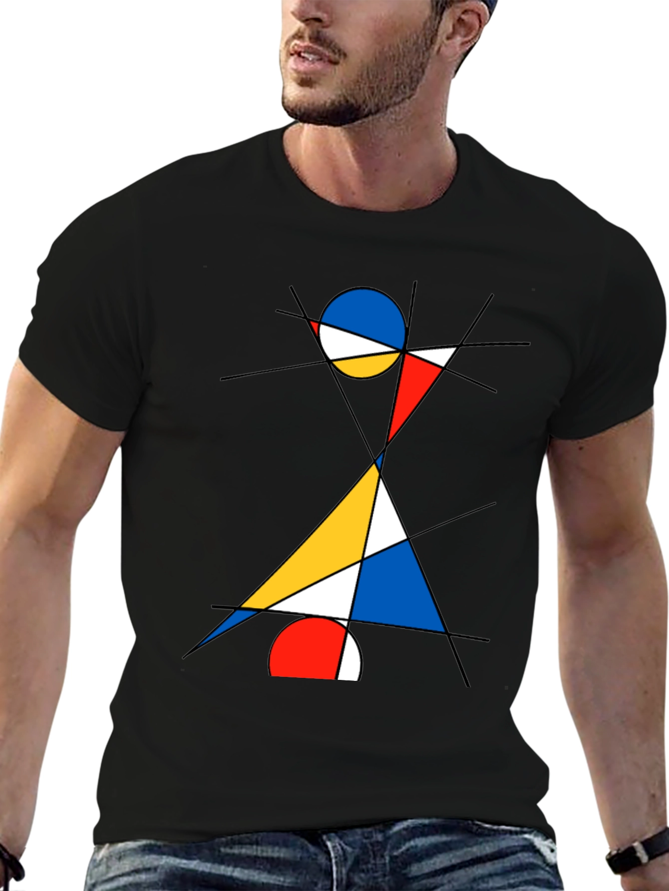 Abstract Geometric Graphic Print Black T-Shirt