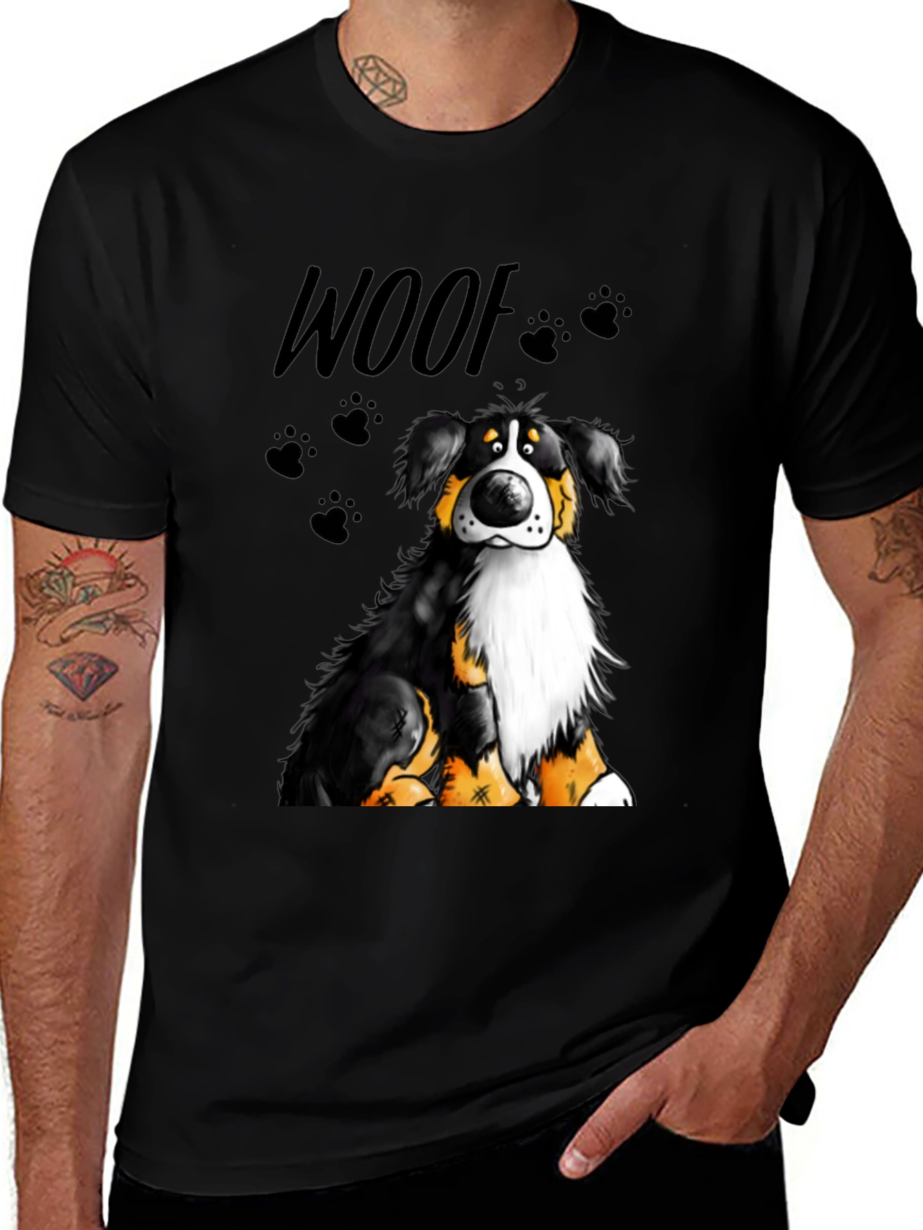 Woof Dog Graphic T-Shirt - Black Crew Neck