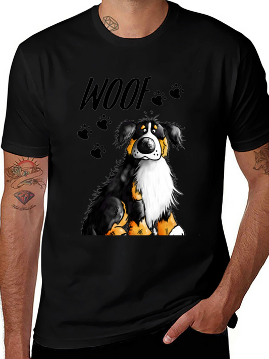 Woof Dog Graphic T-Shirt - Black Crew Neck