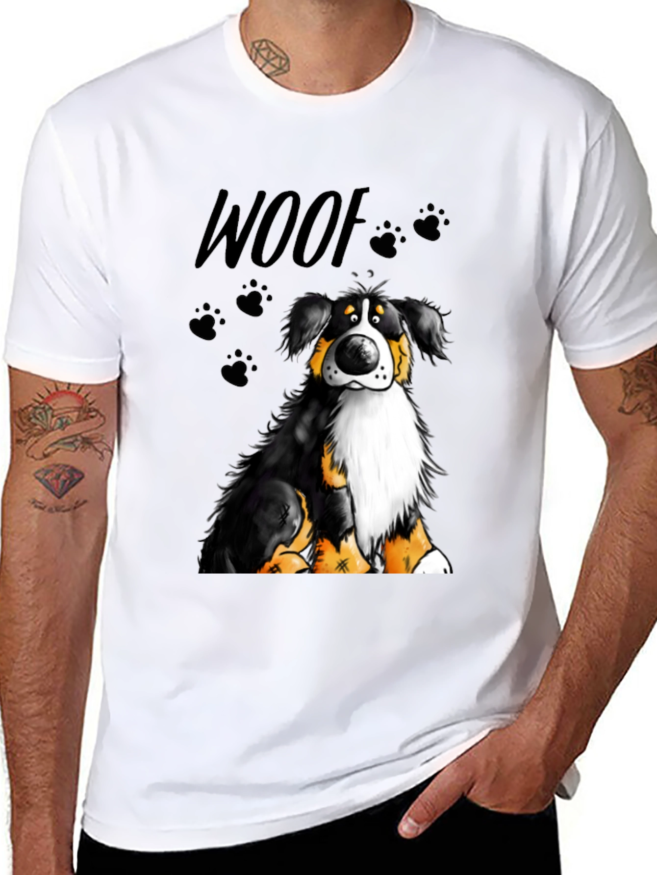 Woof Dog Graphic T-Shirt - Black Crew Neck