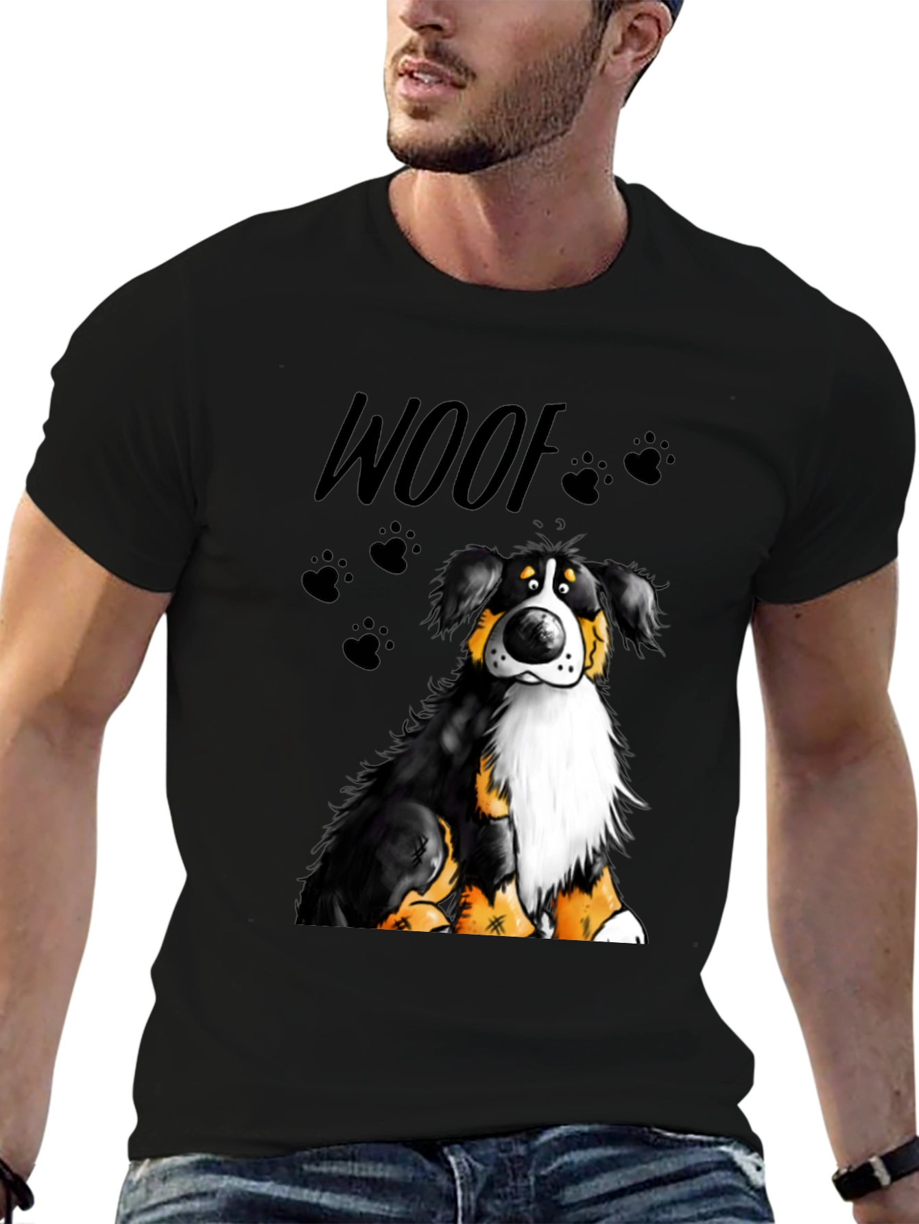 Woof Dog Graphic T-Shirt - Black Crew Neck