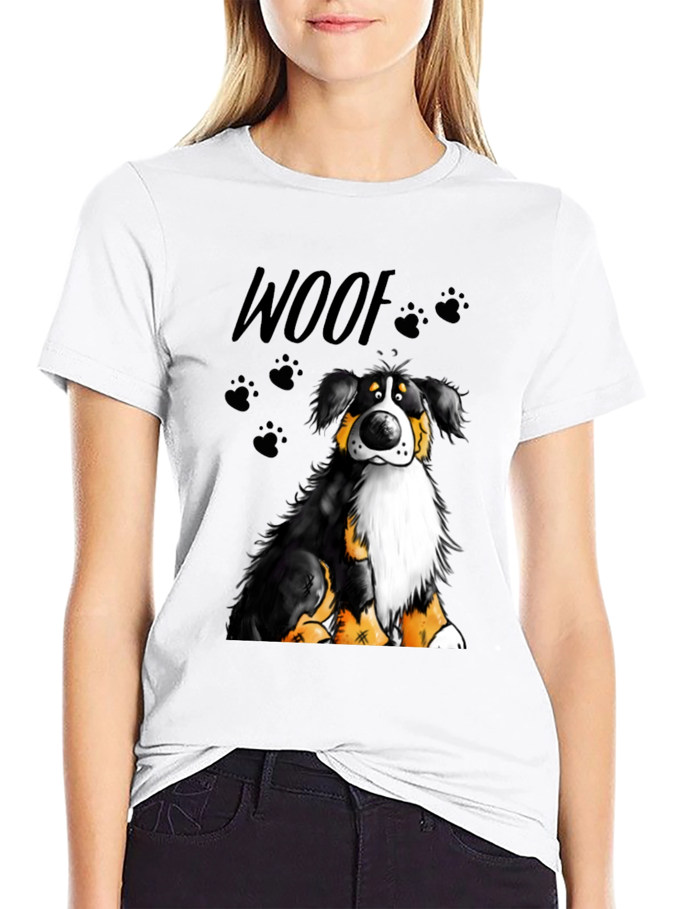 Woof Dog Graphic T-Shirt - Black Crew Neck
