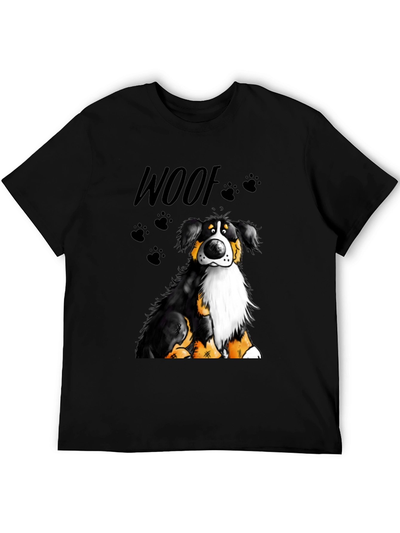 Woof Dog Graphic T-Shirt - Black Crew Neck