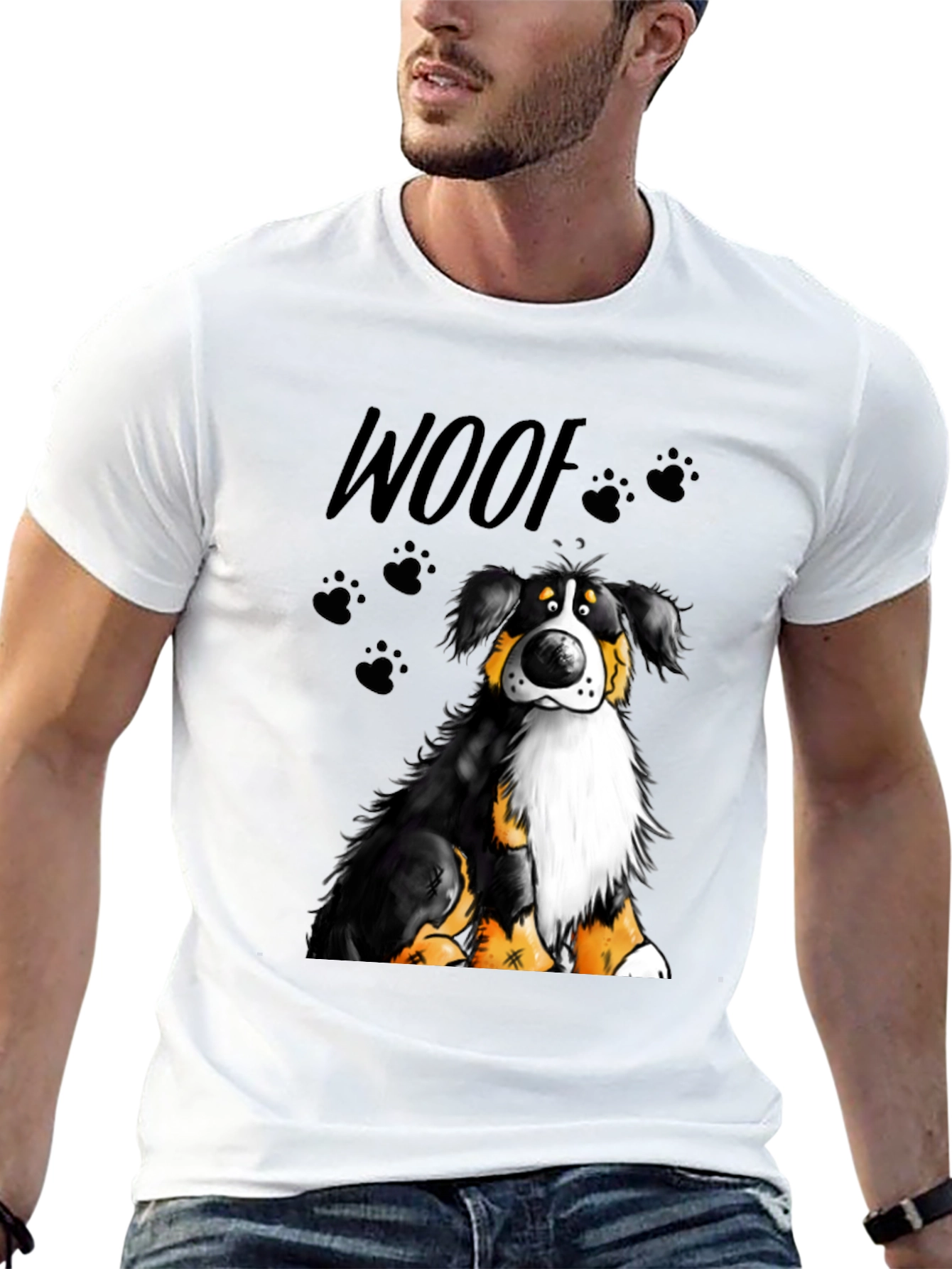 Woof Dog Graphic T-Shirt - Black Crew Neck