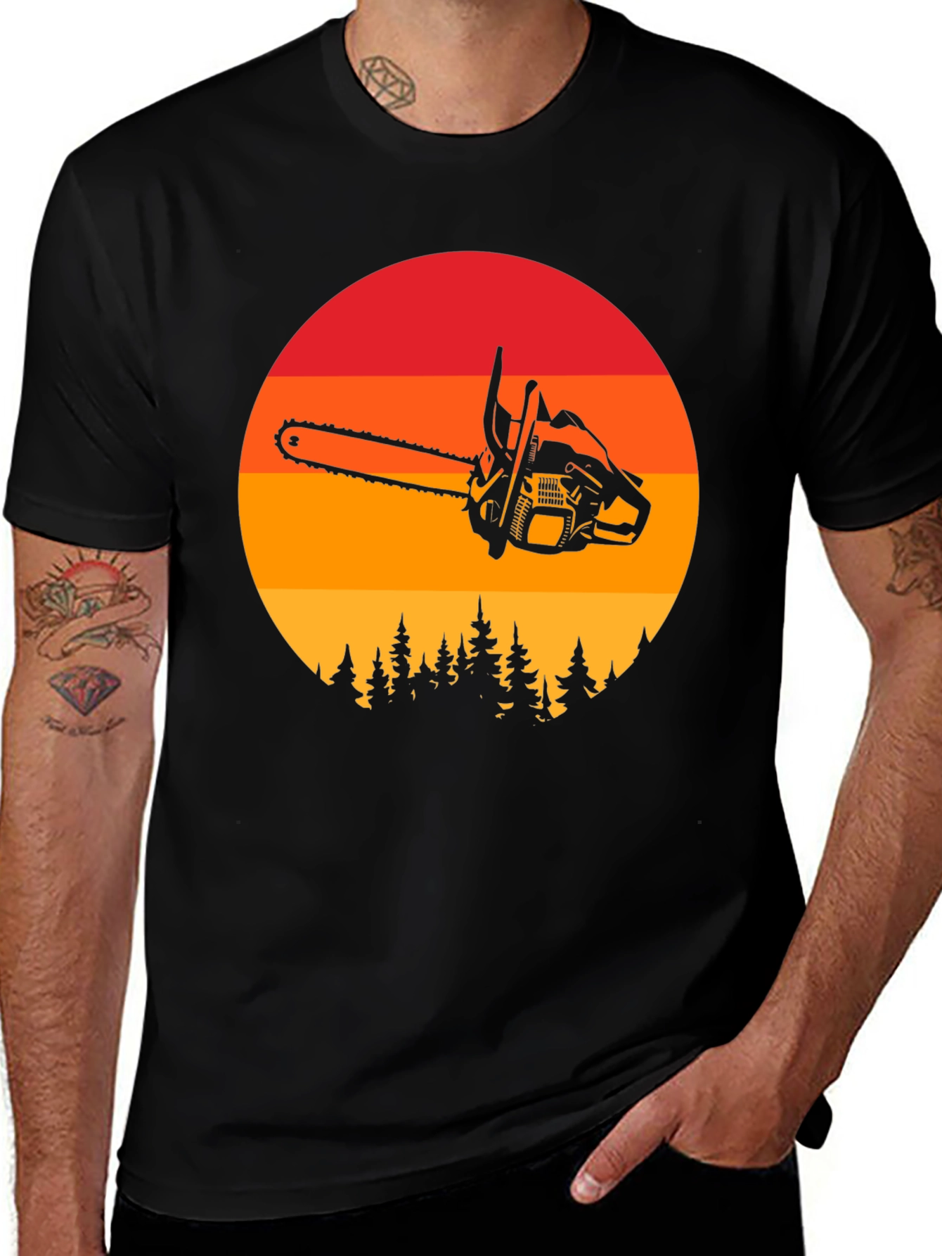 Chainsaw Sunset Graphic T-Shirt - Lumberjack Style