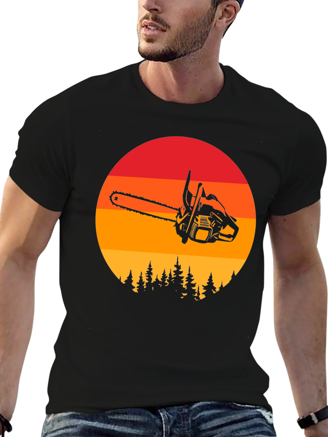 Chainsaw Sunset Graphic T-Shirt - Lumberjack Style