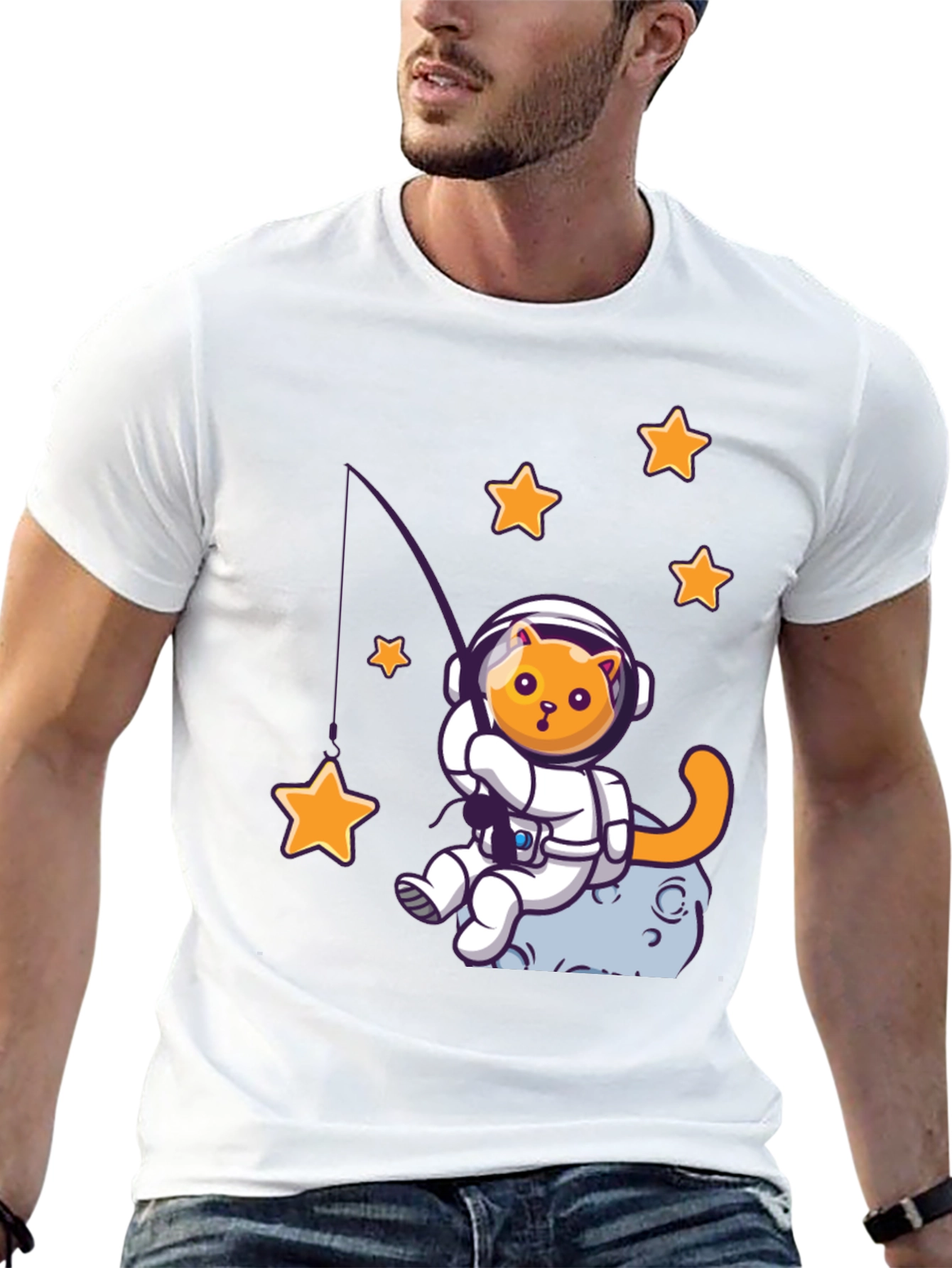 Astronaut Cat Fishing for Stars Graphic T-Shirt