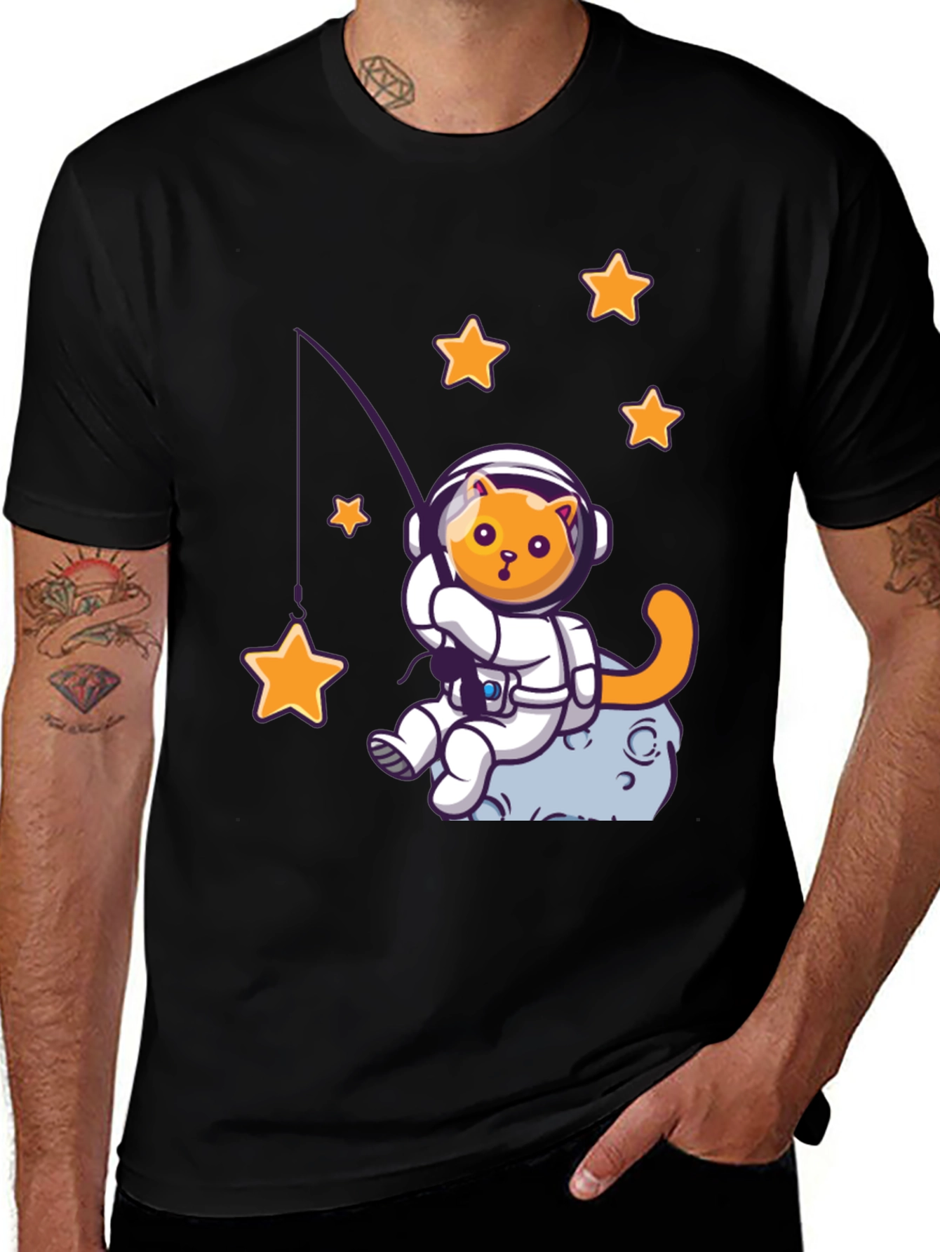 Astronaut Cat Fishing for Stars Graphic T-Shirt