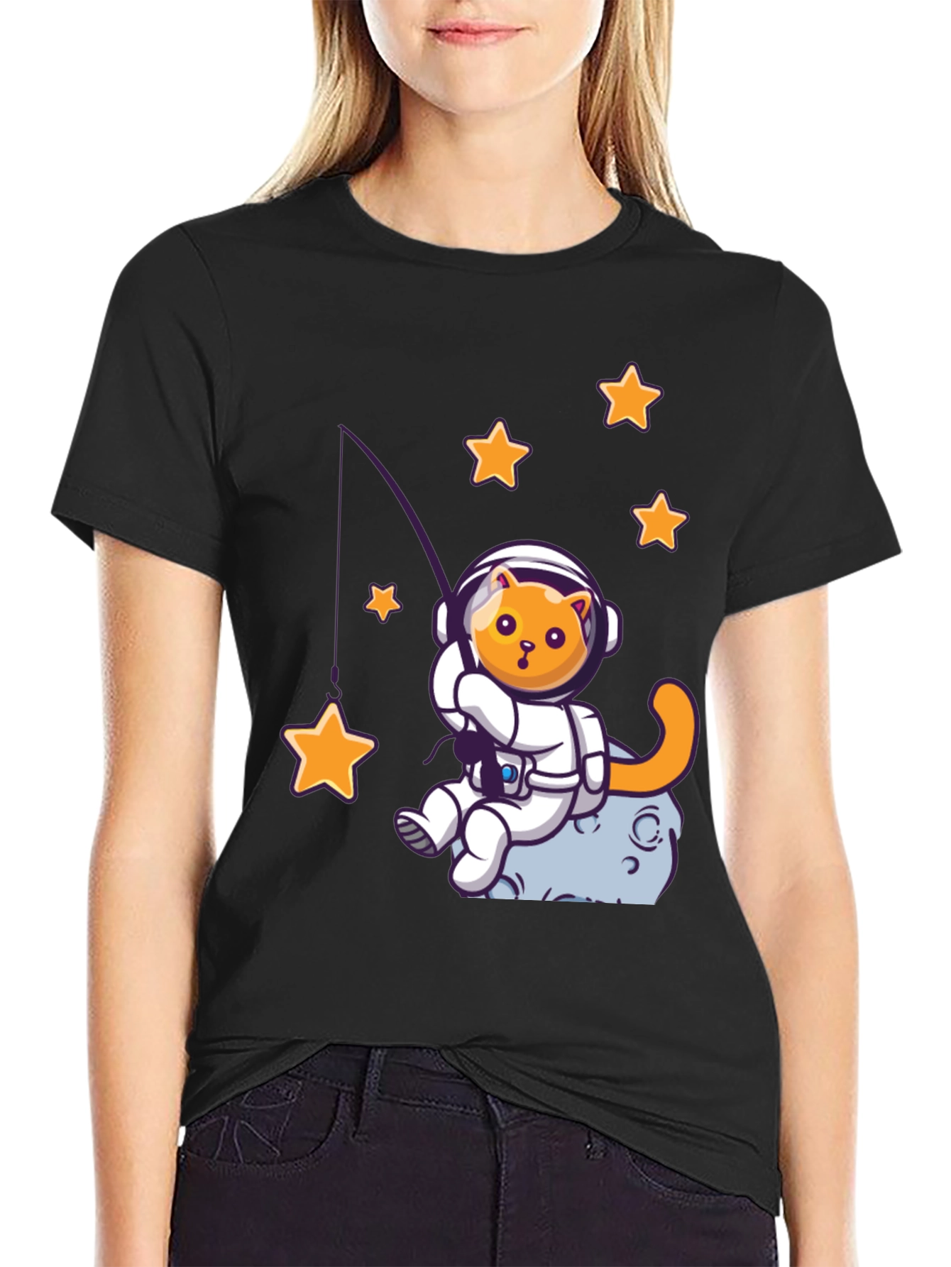 Astronaut Cat Fishing for Stars Graphic T-Shirt