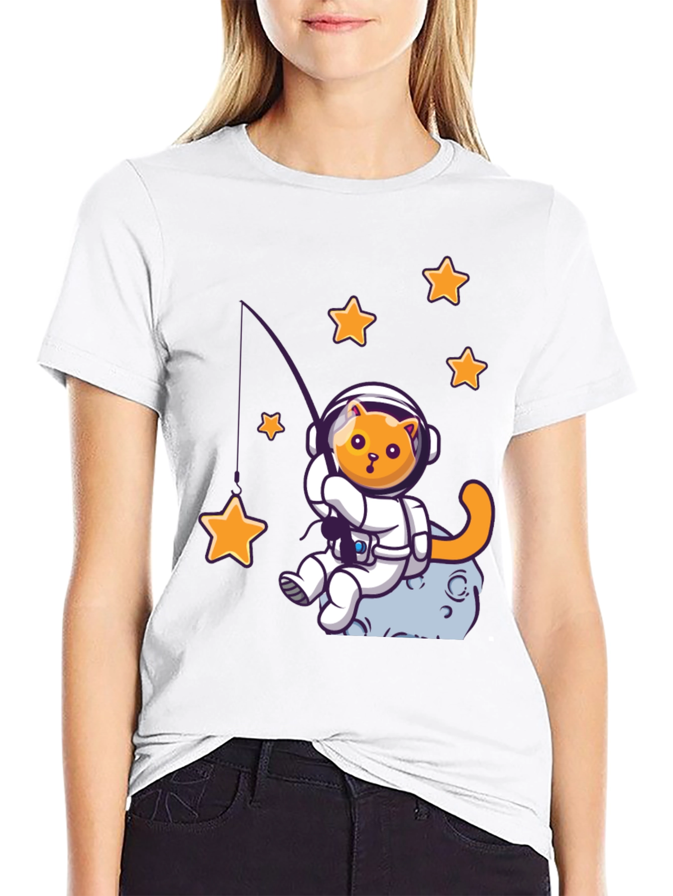 Astronaut Cat Fishing for Stars Graphic T-Shirt