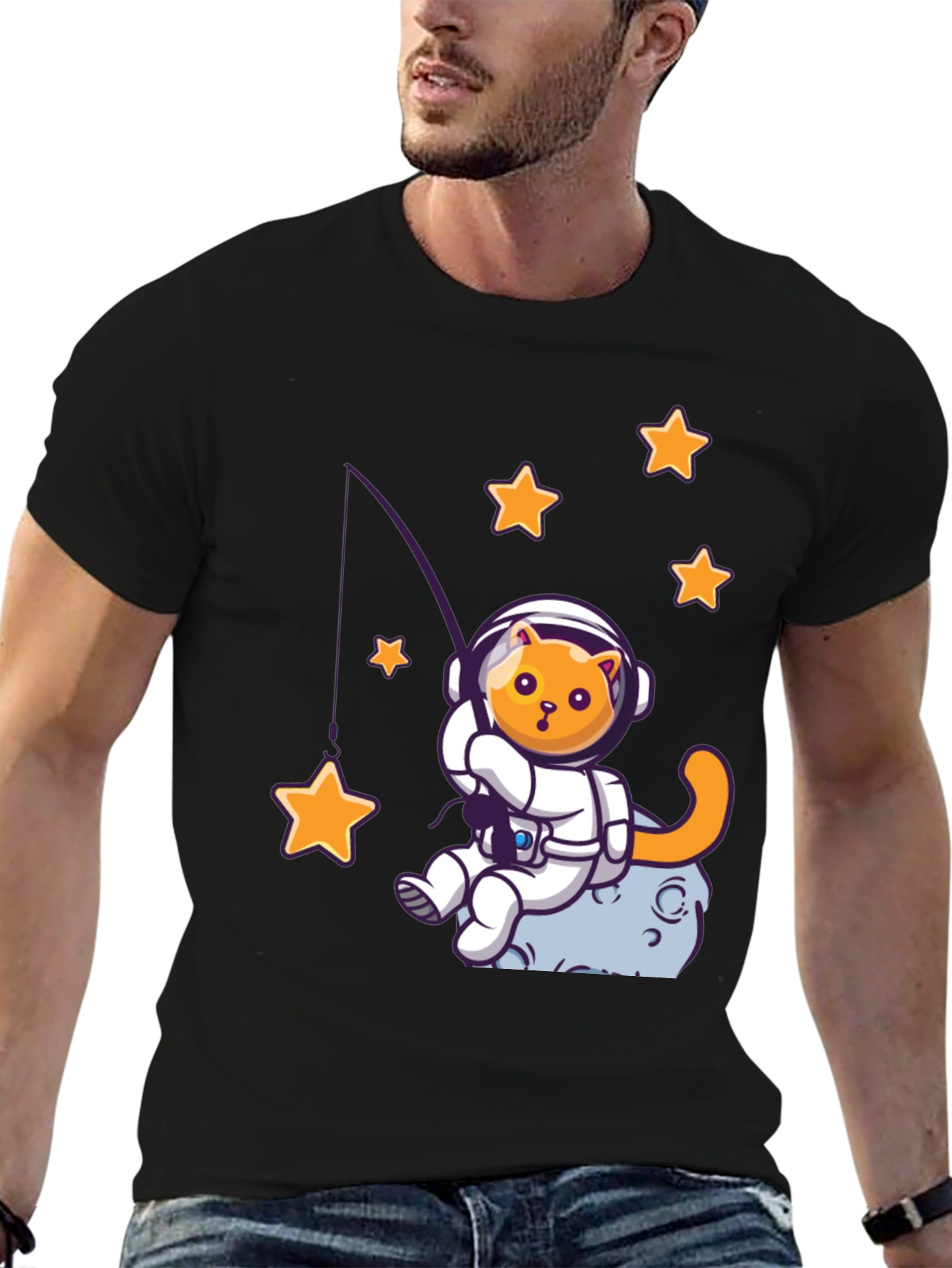 Astronaut Cat Fishing for Stars Graphic T-Shirt