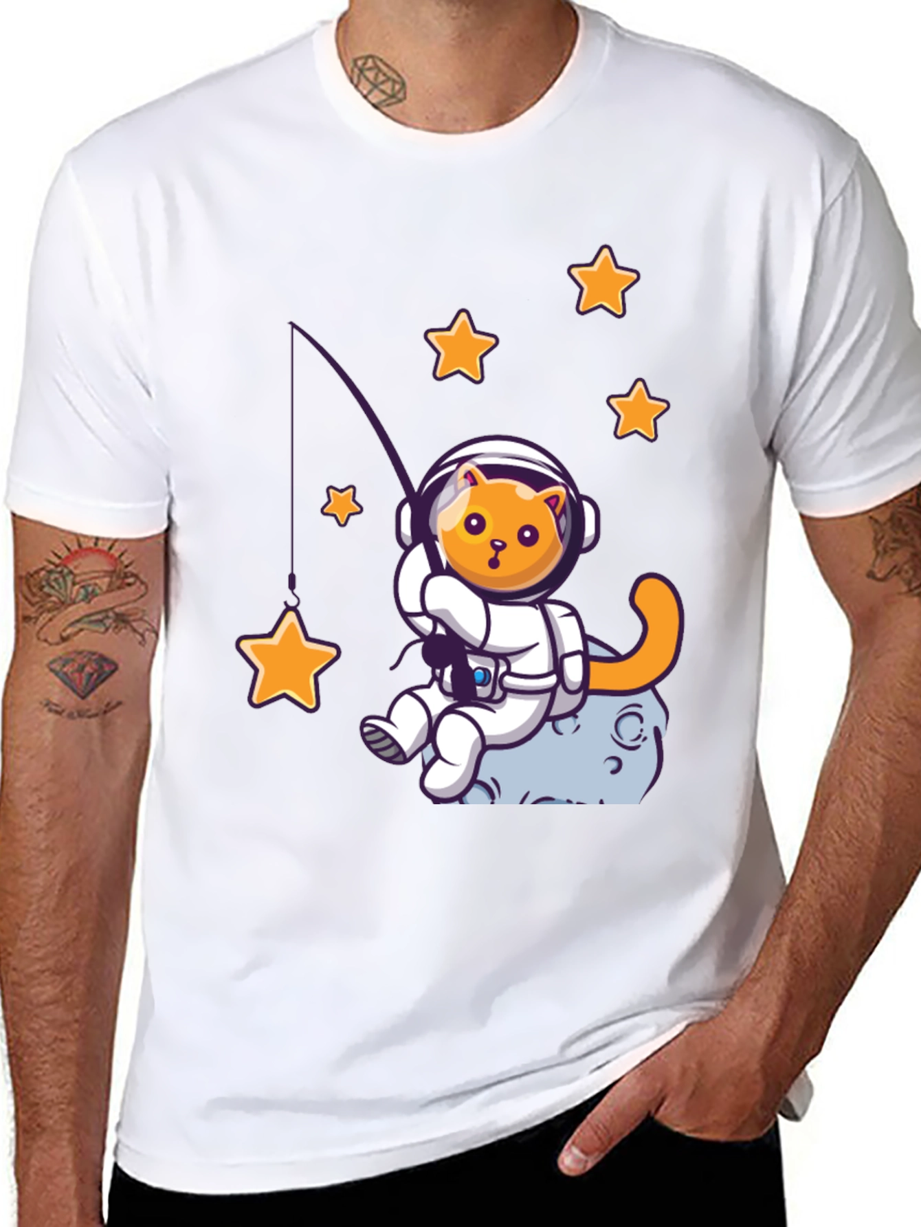 Astronaut Cat Fishing for Stars Graphic T-Shirt