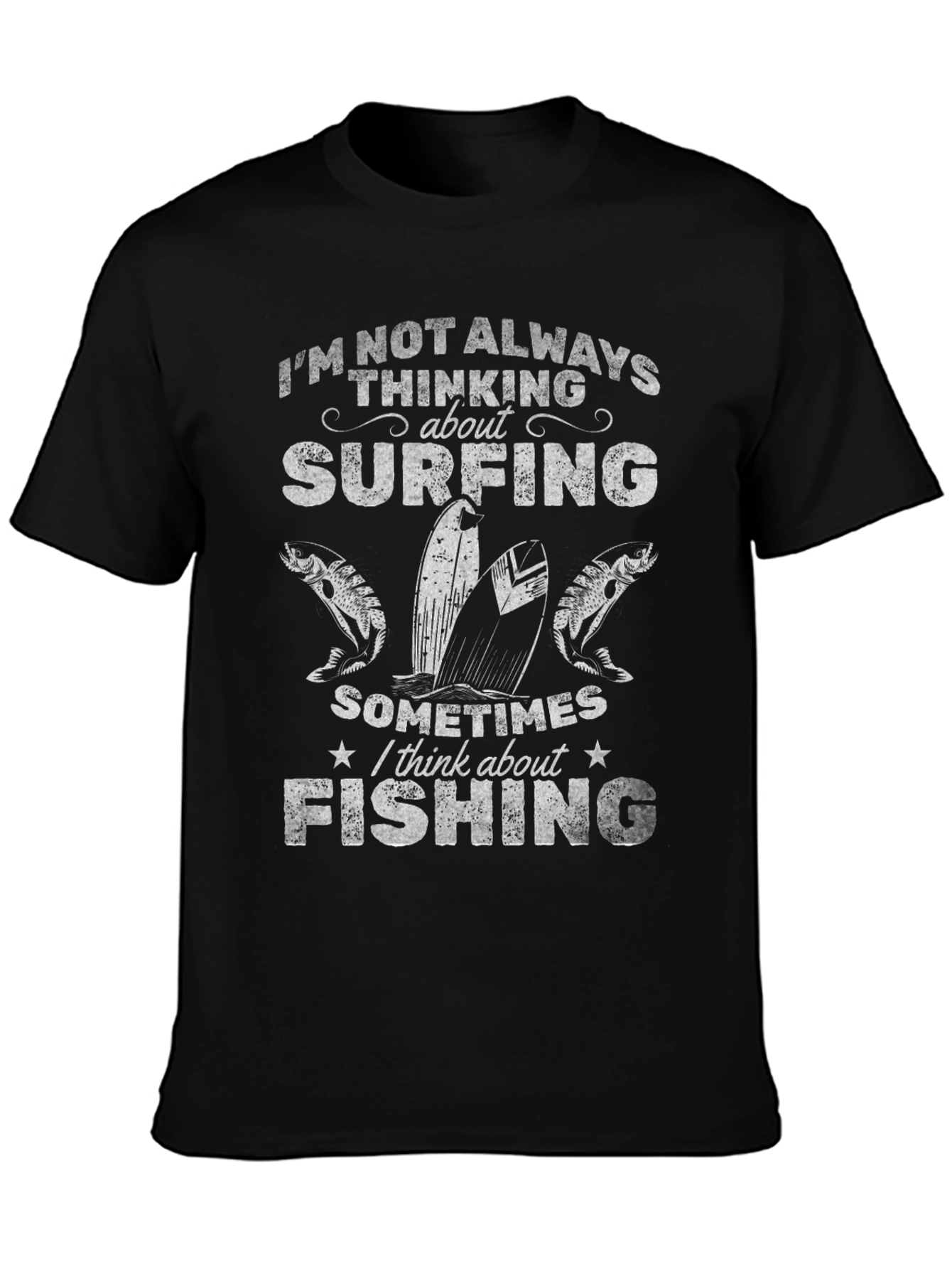 Surfing and Fishing Graphic Tee - Black