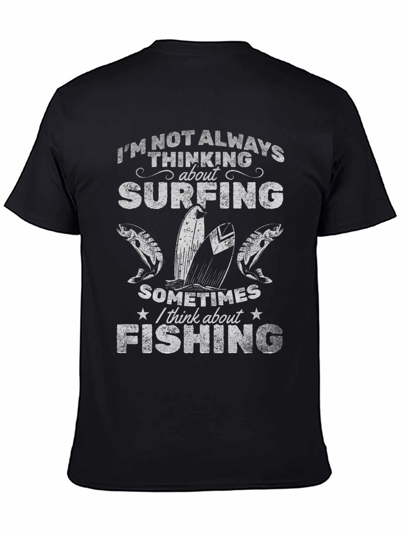 Surfing and Fishing Graphic Tee - Black