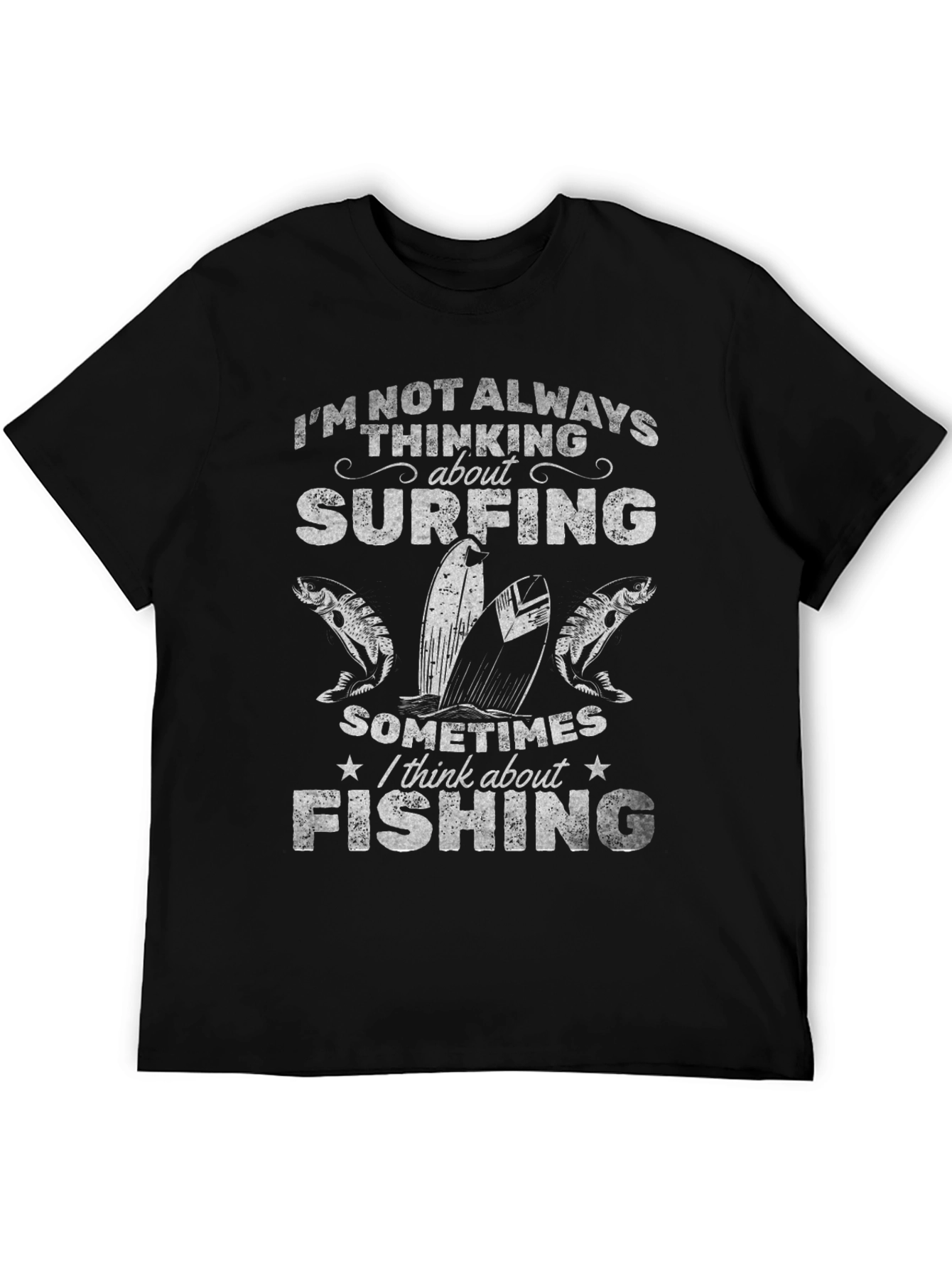 Surfing and Fishing Graphic Tee - Black