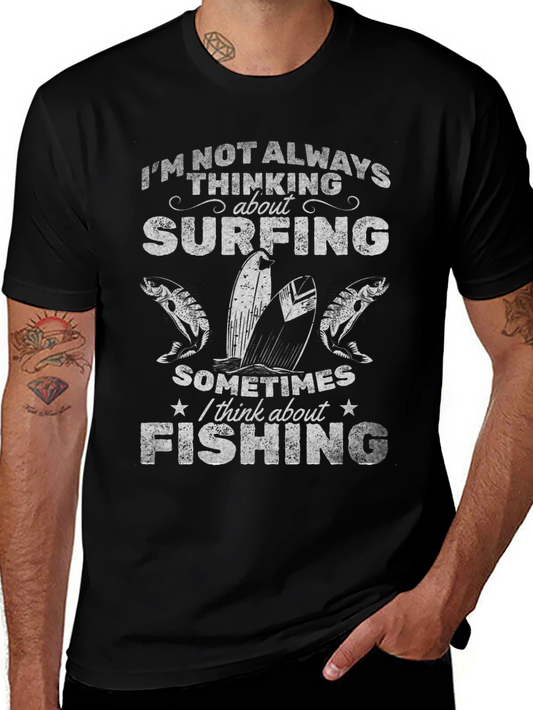Surfing and Fishing Graphic Tee - Black