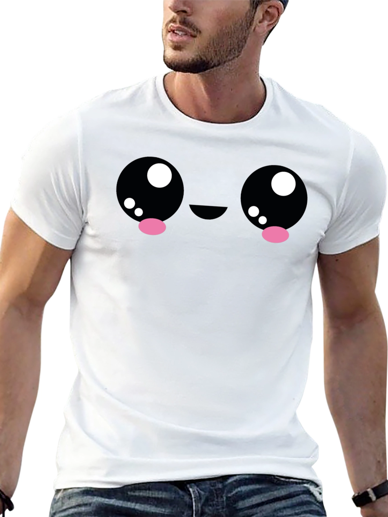 Cute Kawaii Face Graphic Black T-Shirt