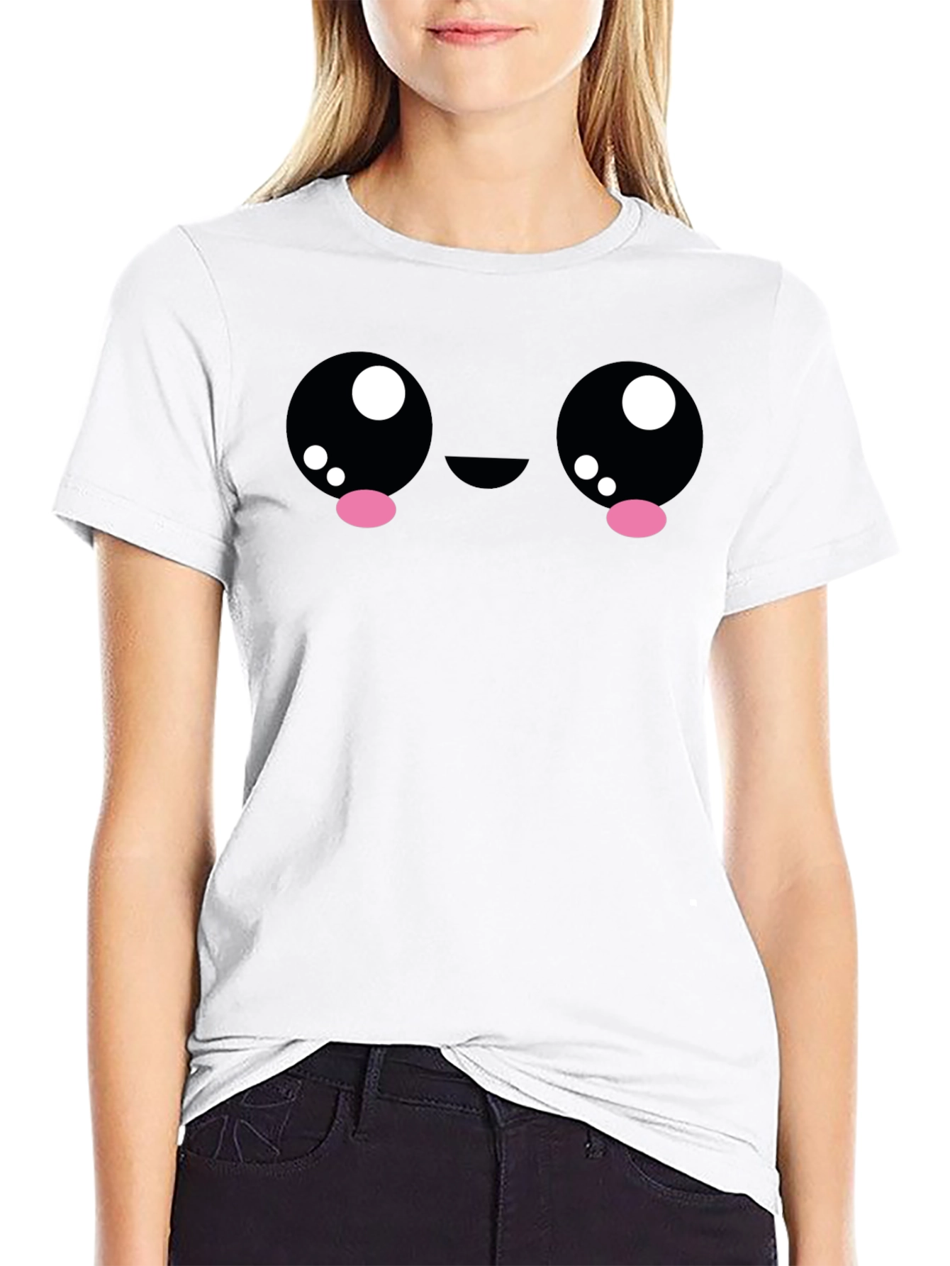 Cute Kawaii Face Graphic Black T-Shirt