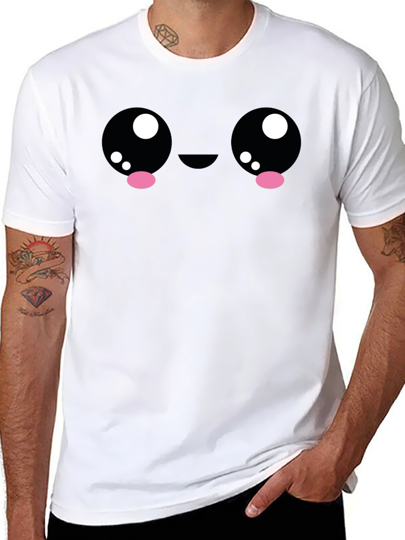 Cute Kawaii Face Graphic Black T-Shirt