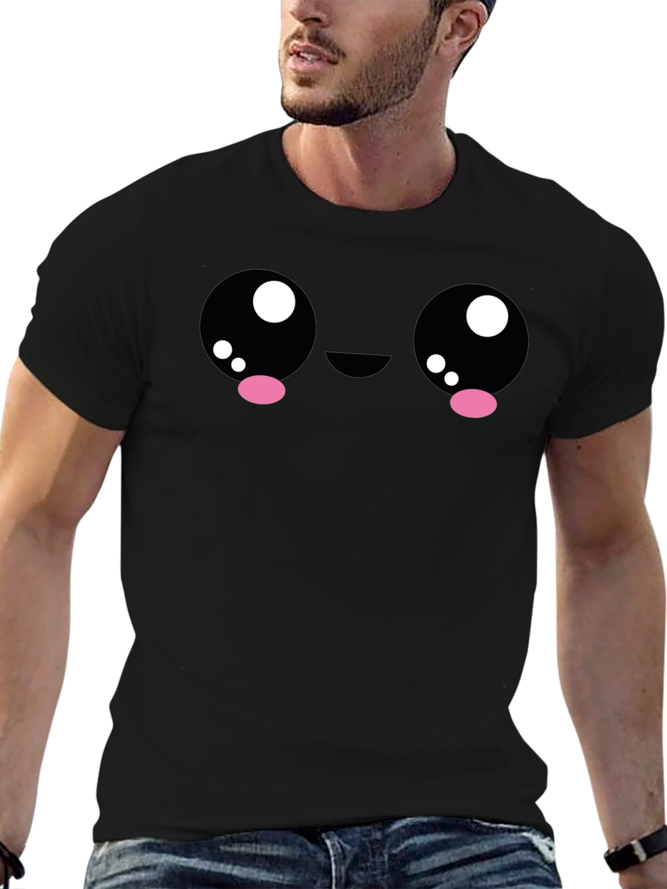 Cute Kawaii Face Graphic Black T-Shirt