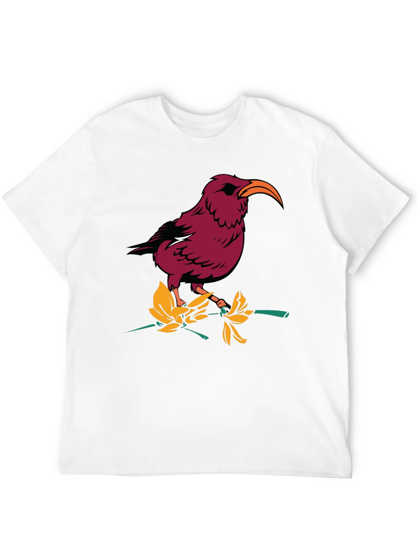 Bird and Flower Graphic T-Shirt - Black