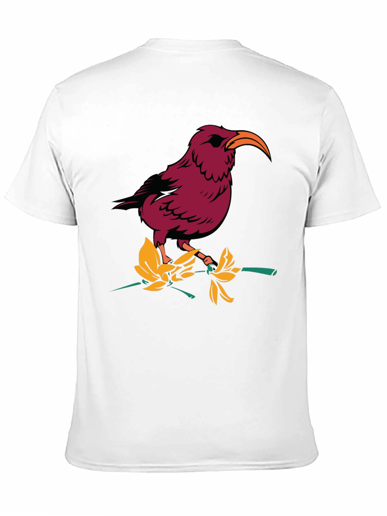 Bird and Flower Graphic T-Shirt - Black
