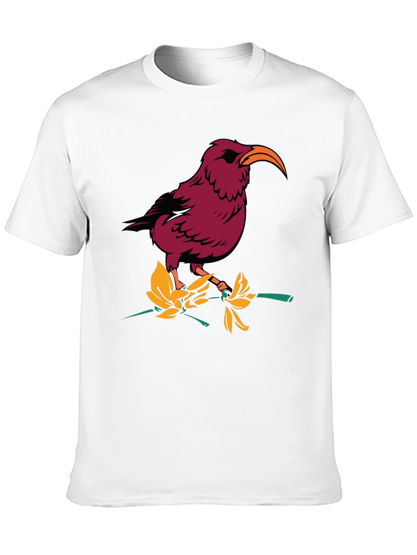 Bird and Flower Graphic T-Shirt - Black