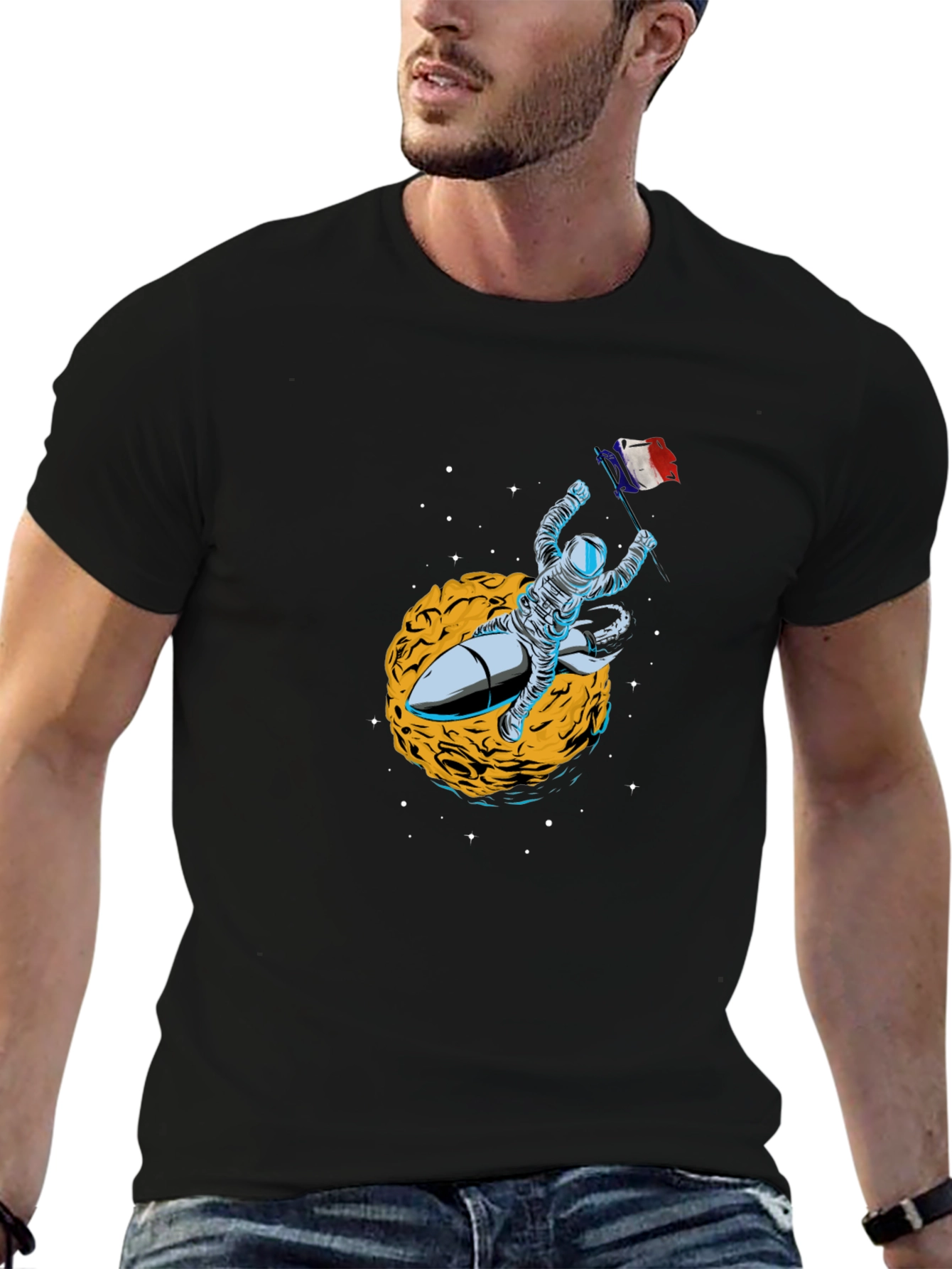 Astronaut Rocket Black T-Shirt