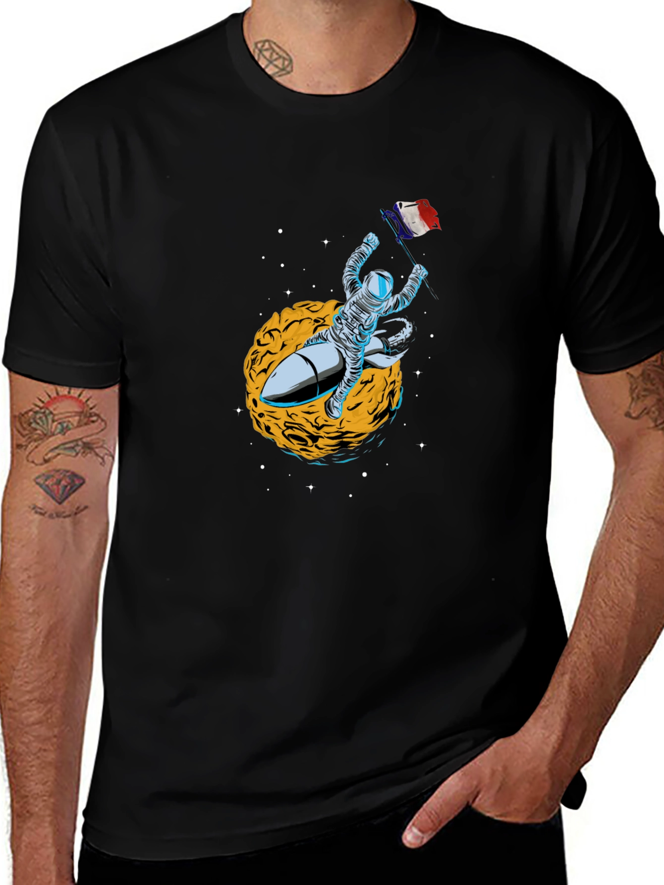 Astronaut Rocket Black T-Shirt