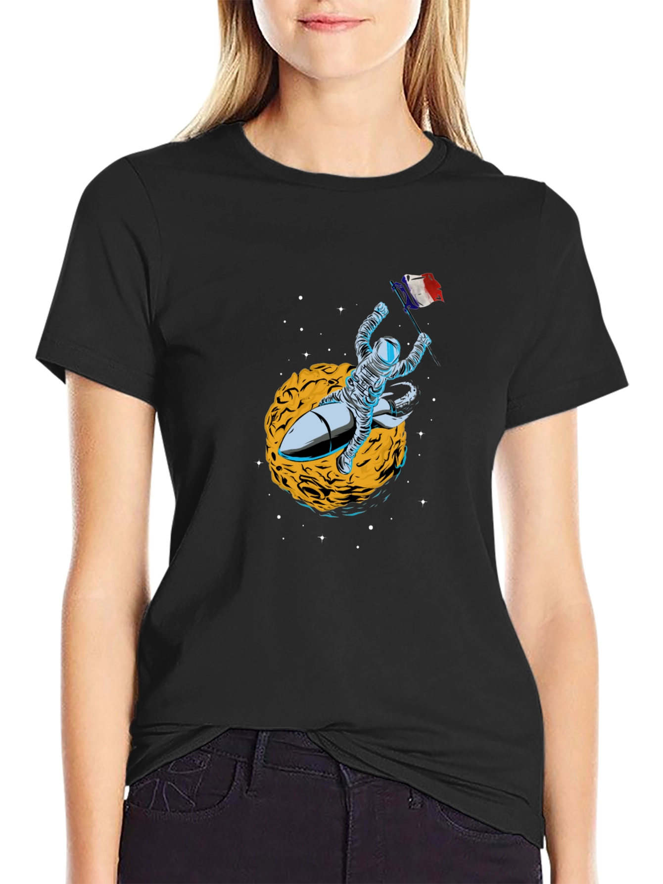 Astronaut Rocket Black T-Shirt