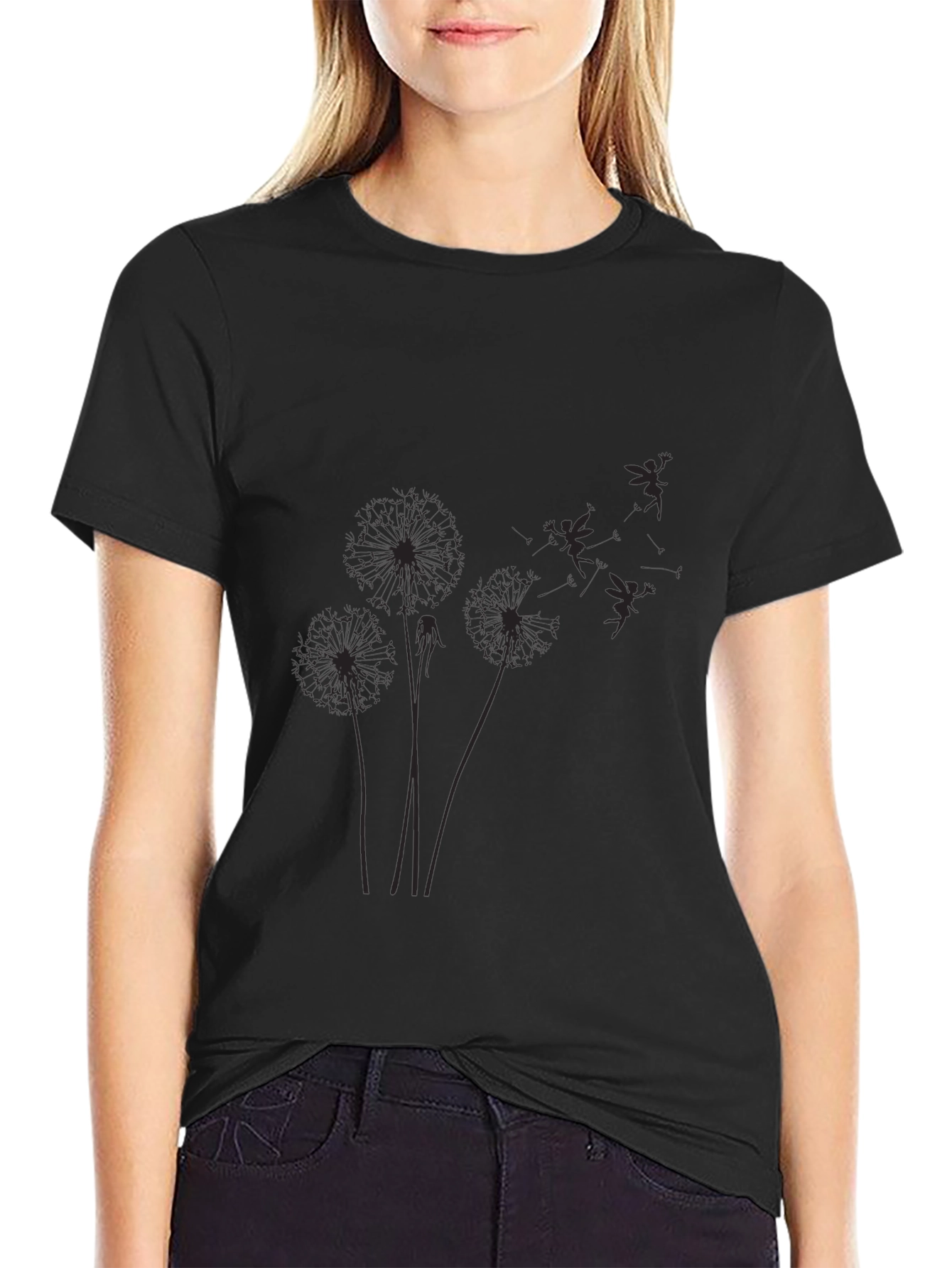 Dandelion Fairy Graphic Black T-Shirt