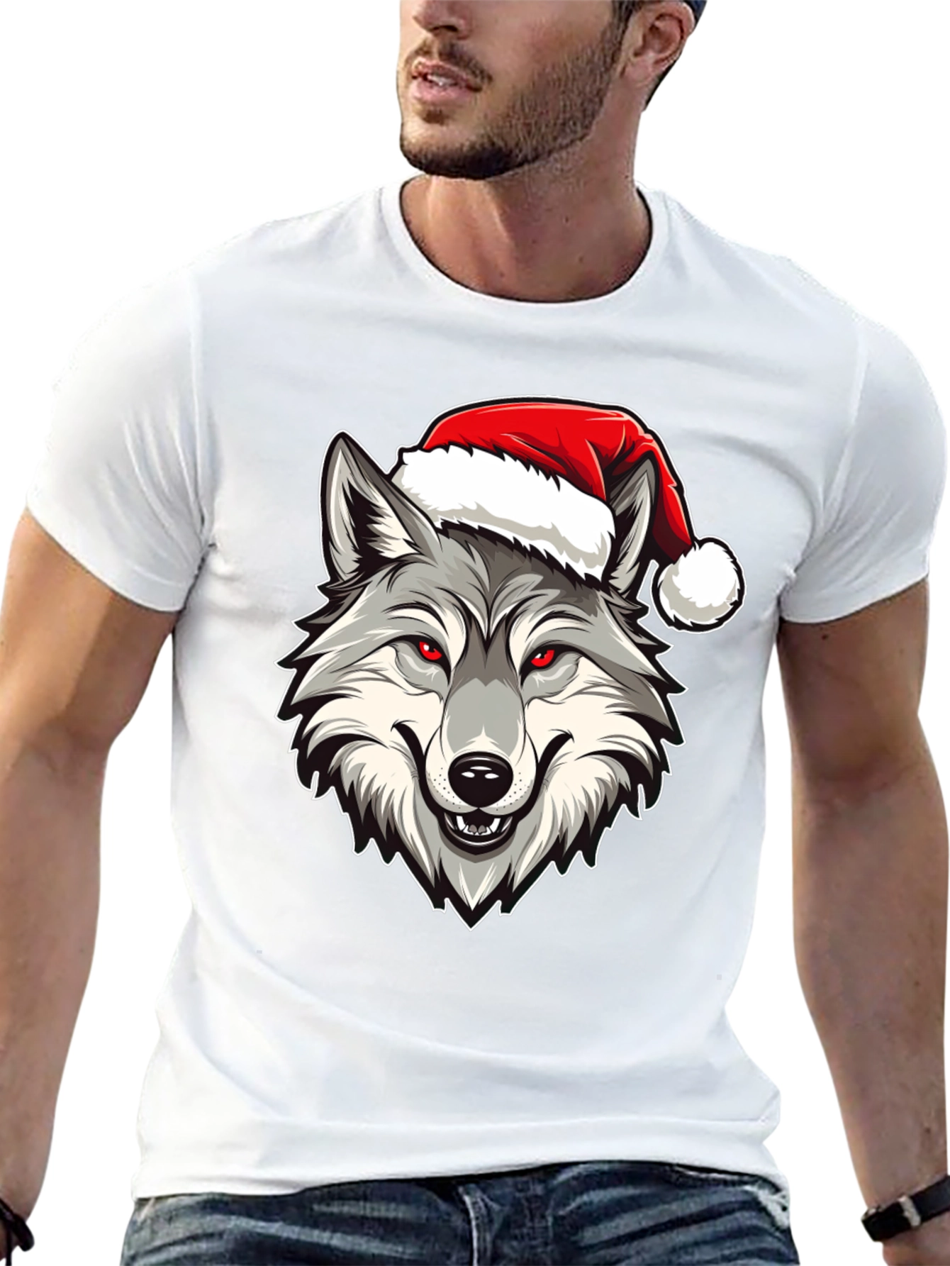 Wolf Santa Hat Graphic T-Shirt